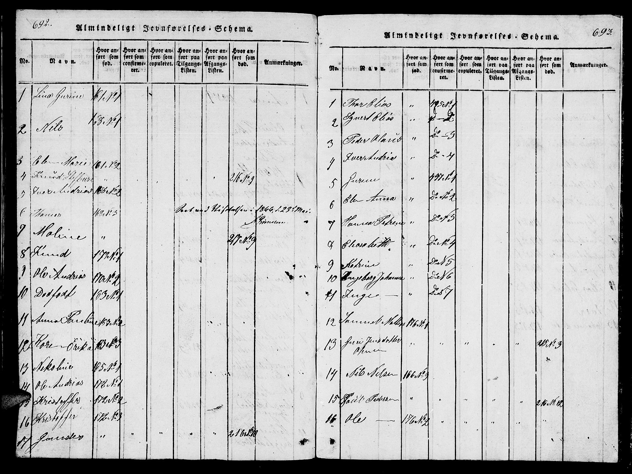 Ministerialprotokoller, klokkerbøker og fødselsregistre - Møre og Romsdal, AV/SAT-A-1454/561/L0731: Parish register (copy) no. 561C01, 1817-1867, p. 692-693