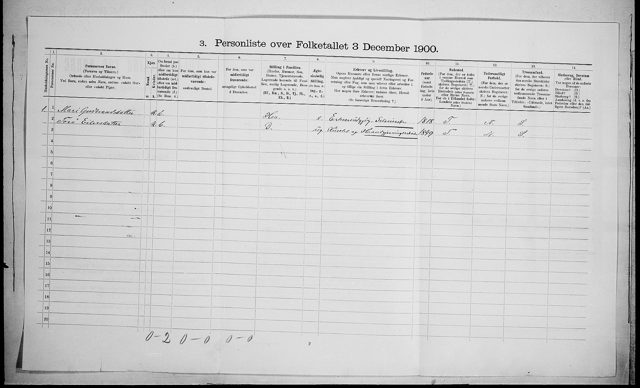 SAH, 1900 census for Lom, 1900, p. 849