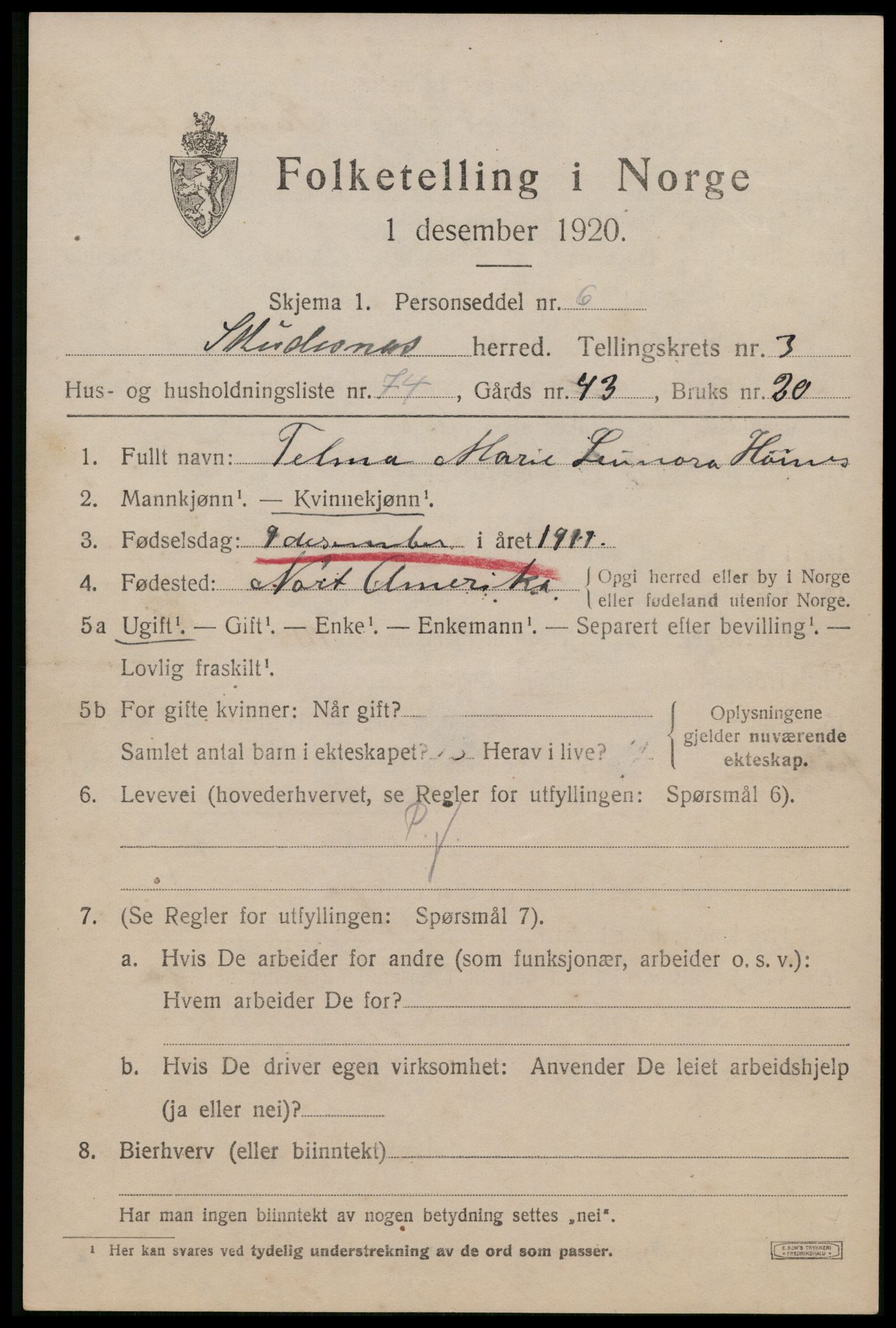 SAST, 1920 census for Skudenes, 1920, p. 3370