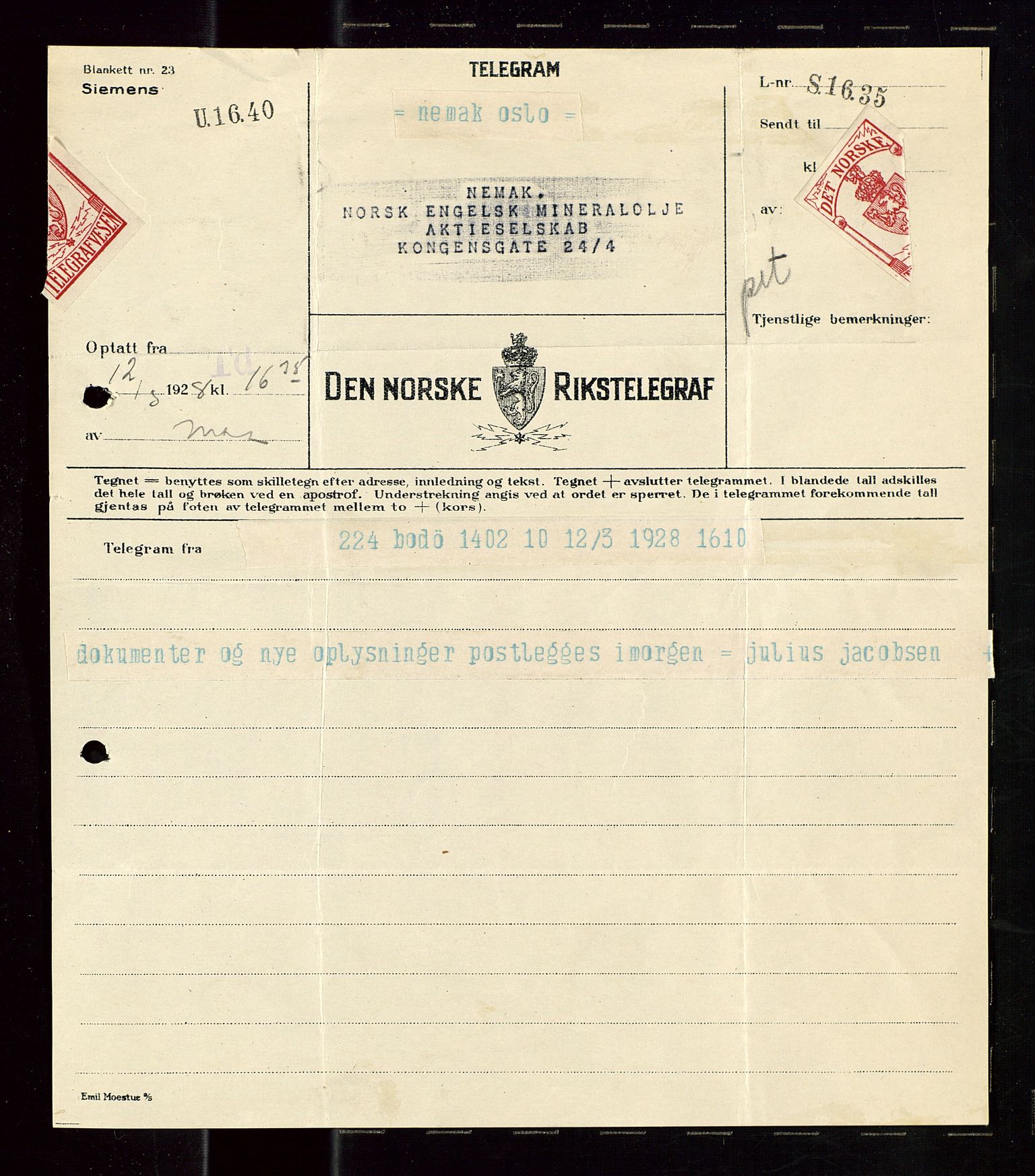 Pa 1521 - A/S Norske Shell, SAST/A-101915/E/Ea/Eaa/L0023: Sjefskorrespondanse, 1928, p. 5