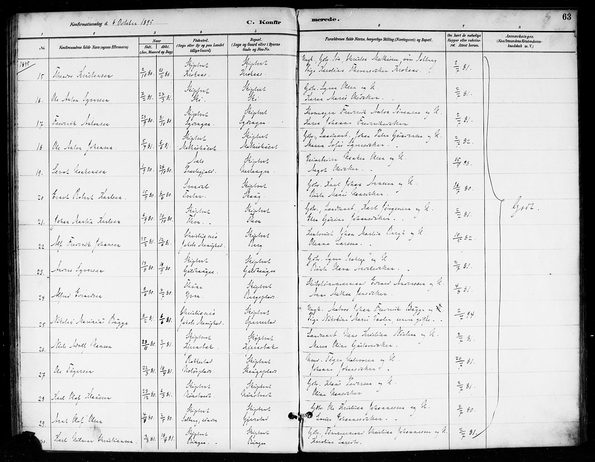 Skiptvet prestekontor Kirkebøker, SAO/A-20009/F/Fa/L0010: Parish register (official) no. 10, 1890-1900, p. 63