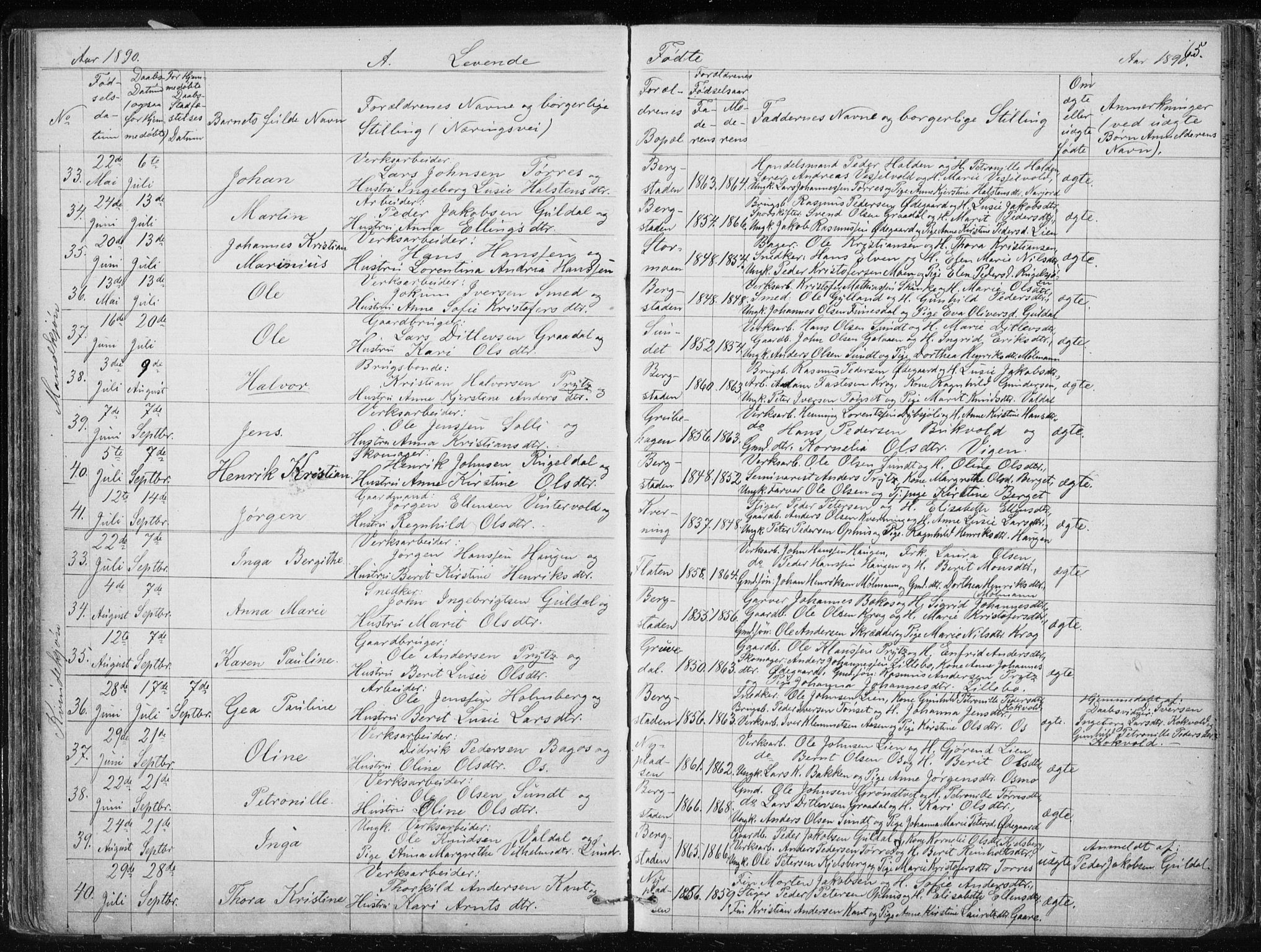 Ministerialprotokoller, klokkerbøker og fødselsregistre - Sør-Trøndelag, SAT/A-1456/681/L0940: Parish register (copy) no. 681C04, 1880-1895, p. 65