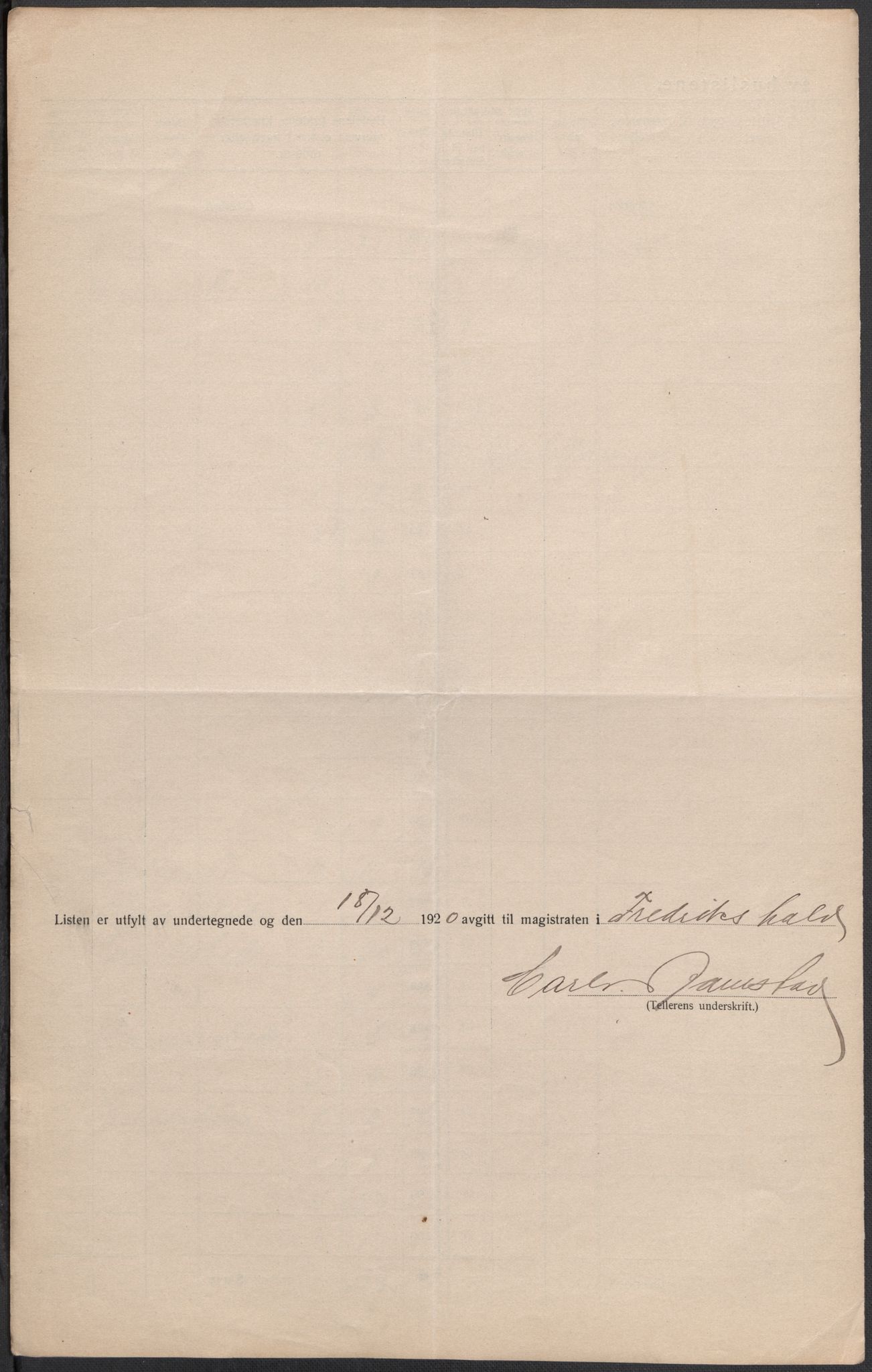 SAO, 1920 census for Fredrikshald, 1920, p. 20