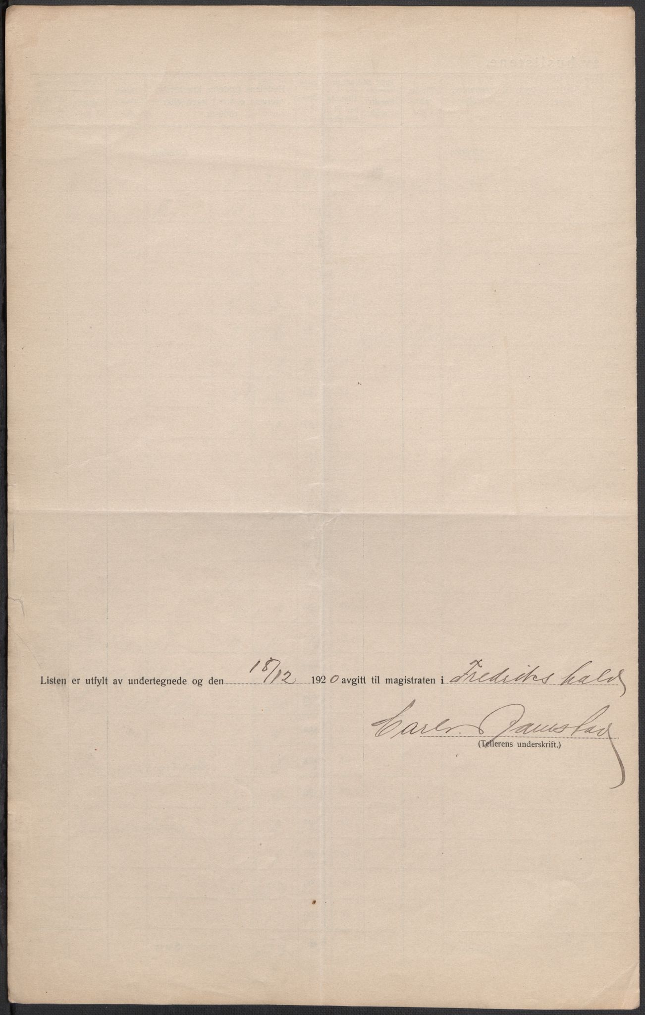 SAO, 1920 census for Fredrikshald, 1920, p. 20