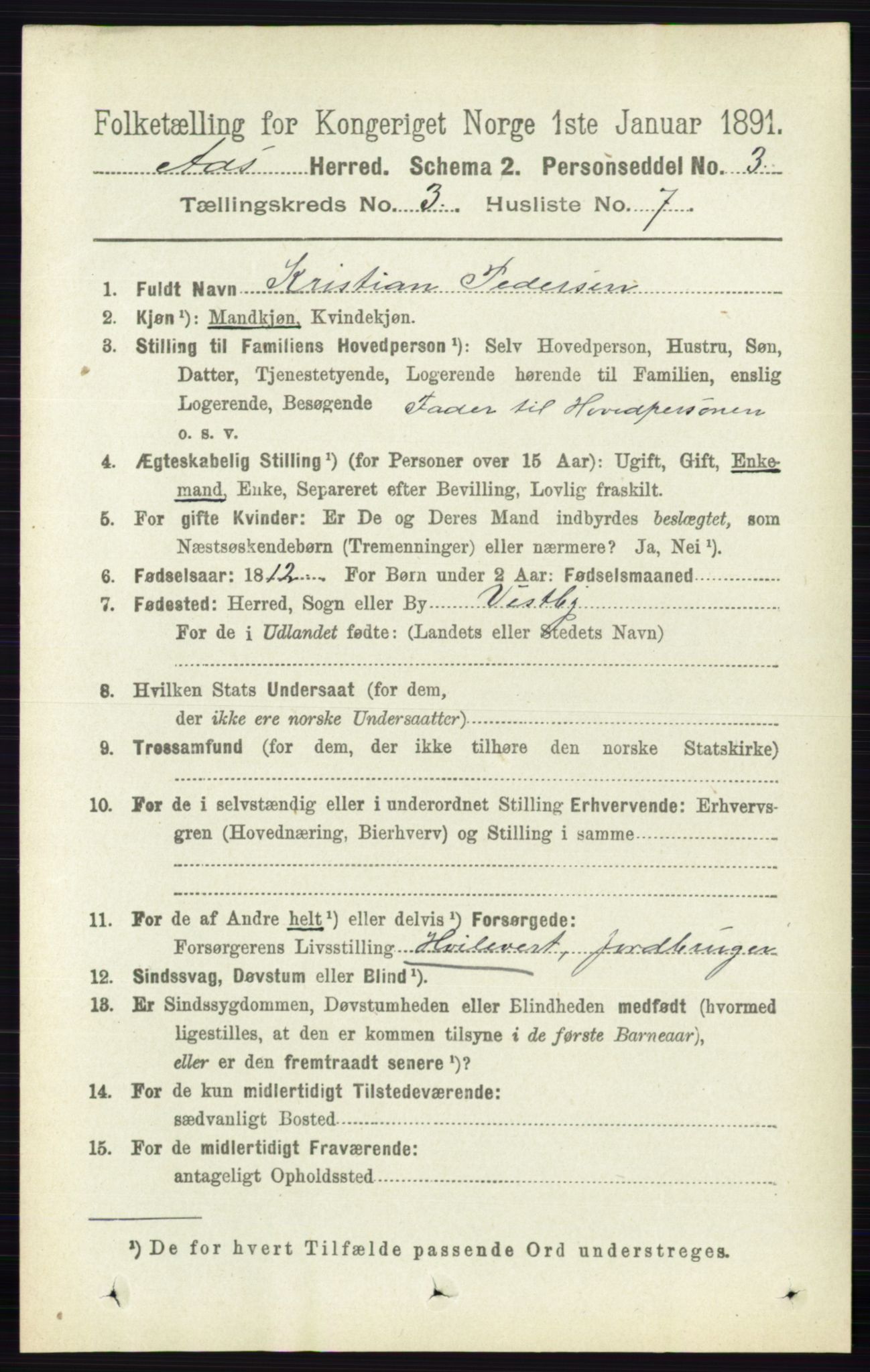 RA, 1891 census for 0214 Ås, 1891, p. 2170