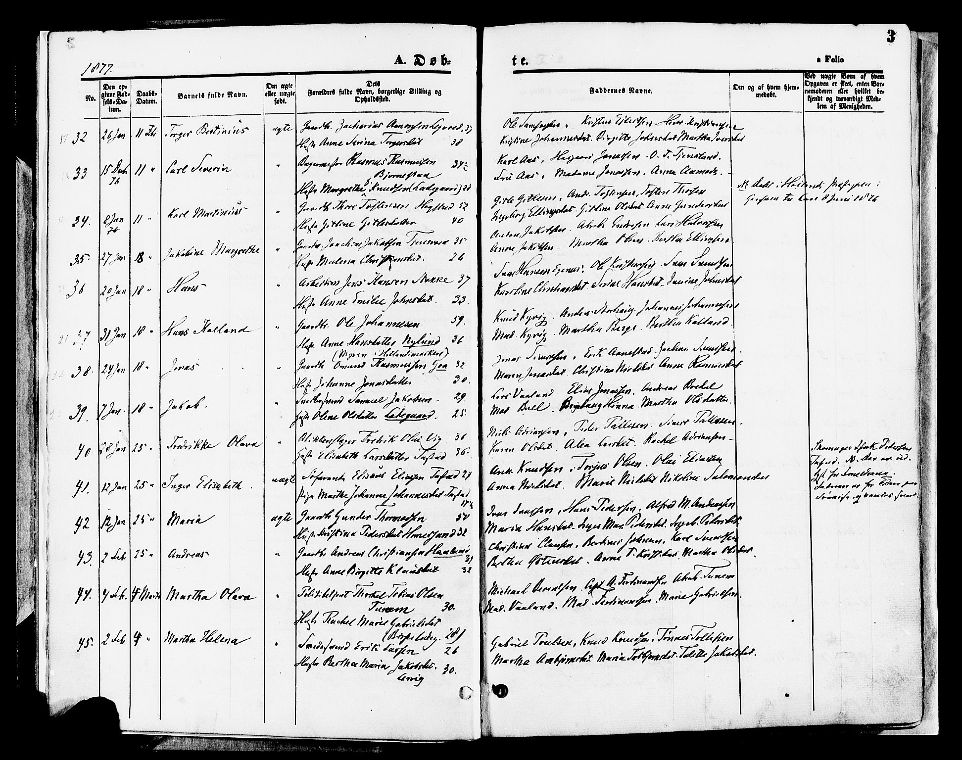 Hetland sokneprestkontor, SAST/A-101826/30/30BA/L0008: Parish register (official) no. A 8, 1877-1884, p. 3