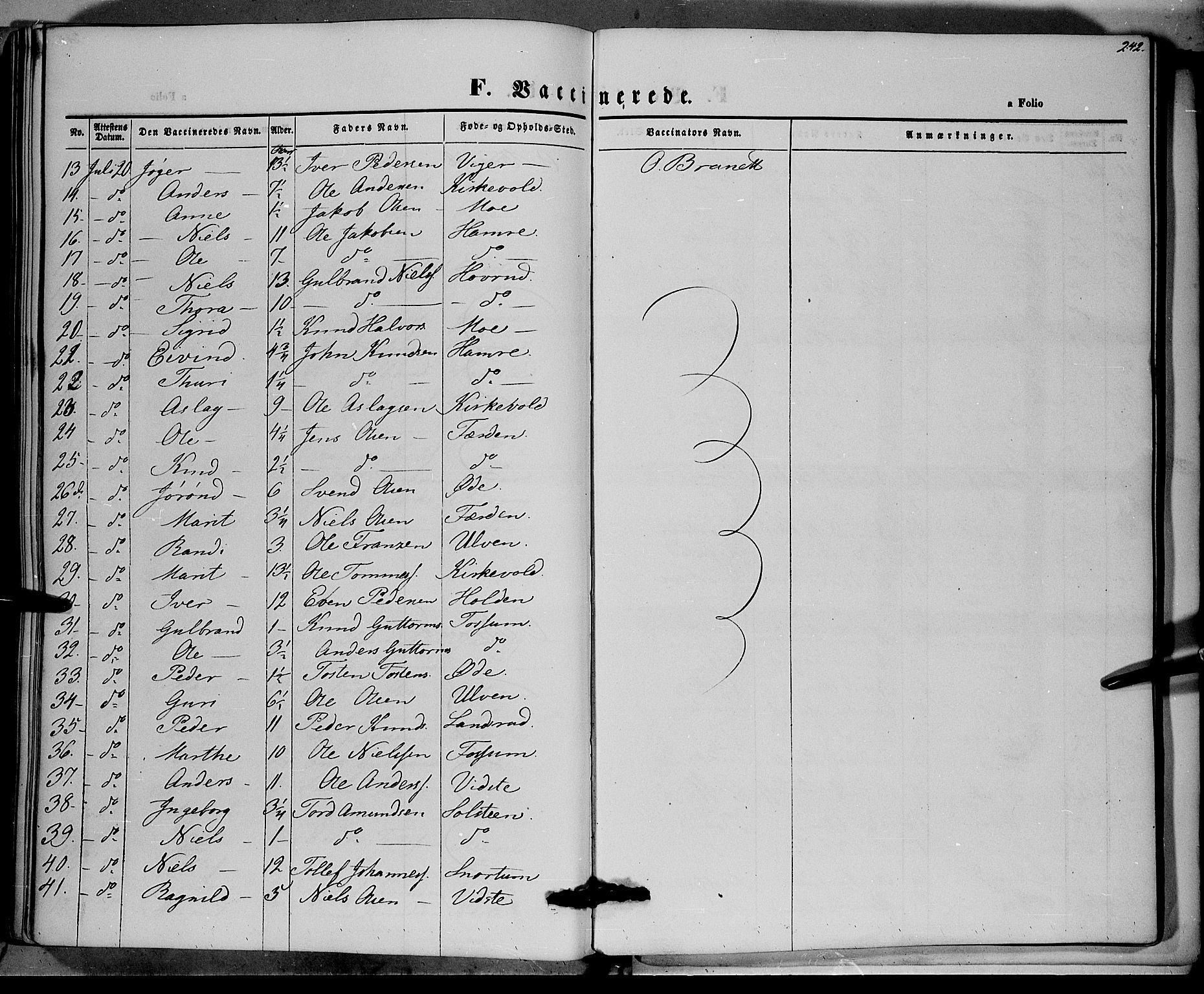 Vestre Slidre prestekontor, SAH/PREST-136/H/Ha/Haa/L0001: Parish register (official) no. 1, 1844-1855, p. 242