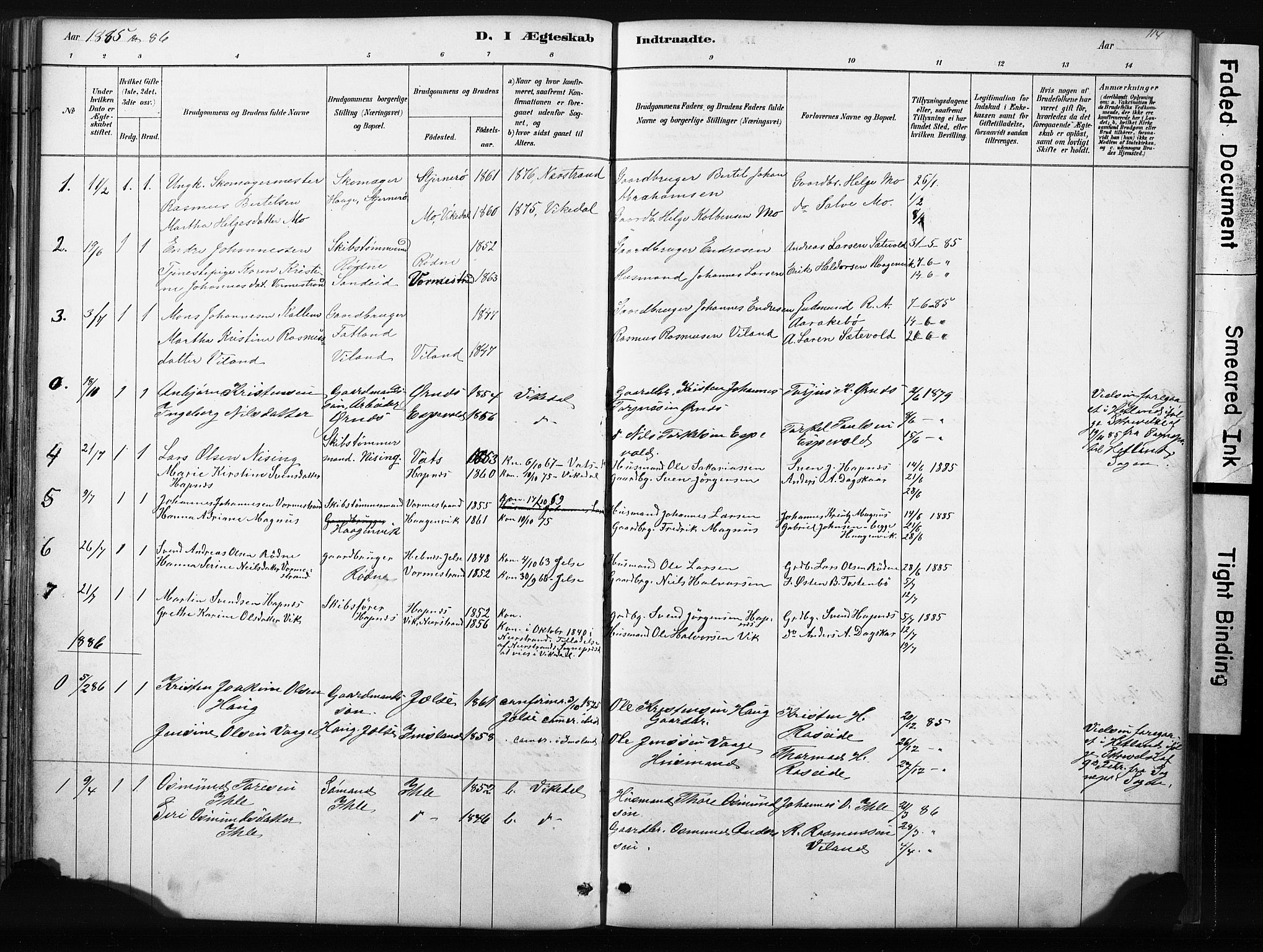 Vikedal sokneprestkontor, SAST/A-101840/01/IV: Parish register (official) no. A 10, 1884-1907, p. 114
