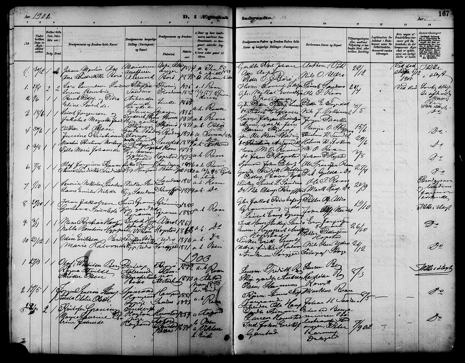 Ministerialprotokoller, klokkerbøker og fødselsregistre - Sør-Trøndelag, SAT/A-1456/657/L0716: Parish register (copy) no. 657C03, 1889-1904, p. 167