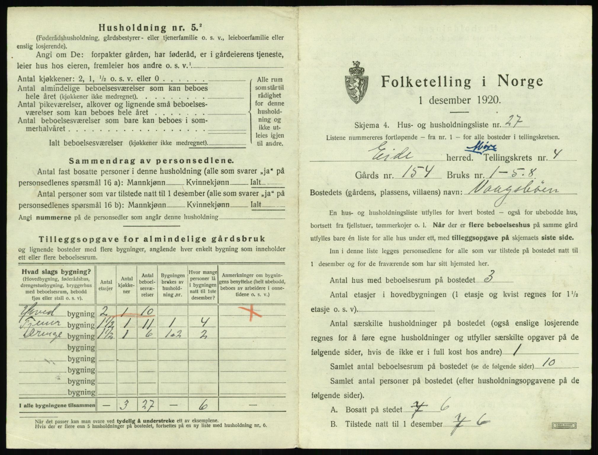 SAT, 1920 census for Eid (MR), 1920, p. 306