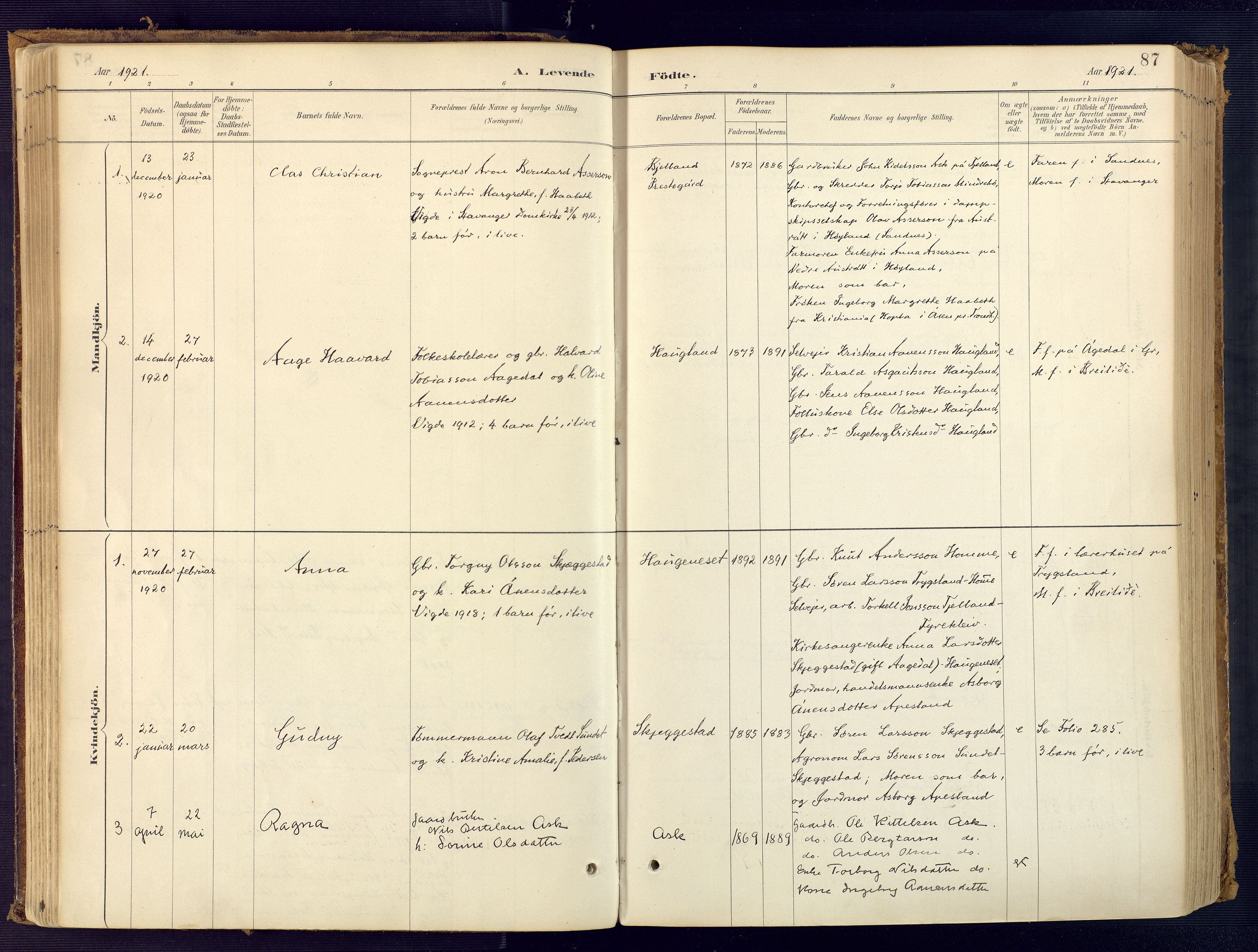 Bjelland sokneprestkontor, SAK/1111-0005/F/Fa/Faa/L0004: Parish register (official) no. A 4, 1887-1923, p. 87