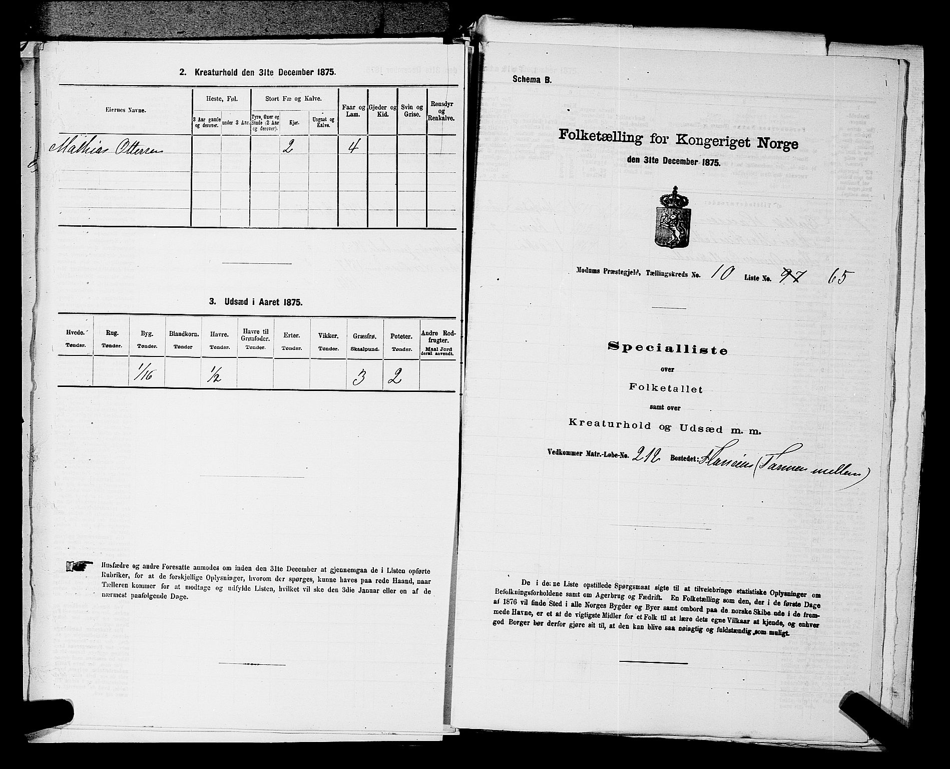 SAKO, 1875 census for 0623P Modum, 1875, p. 1278