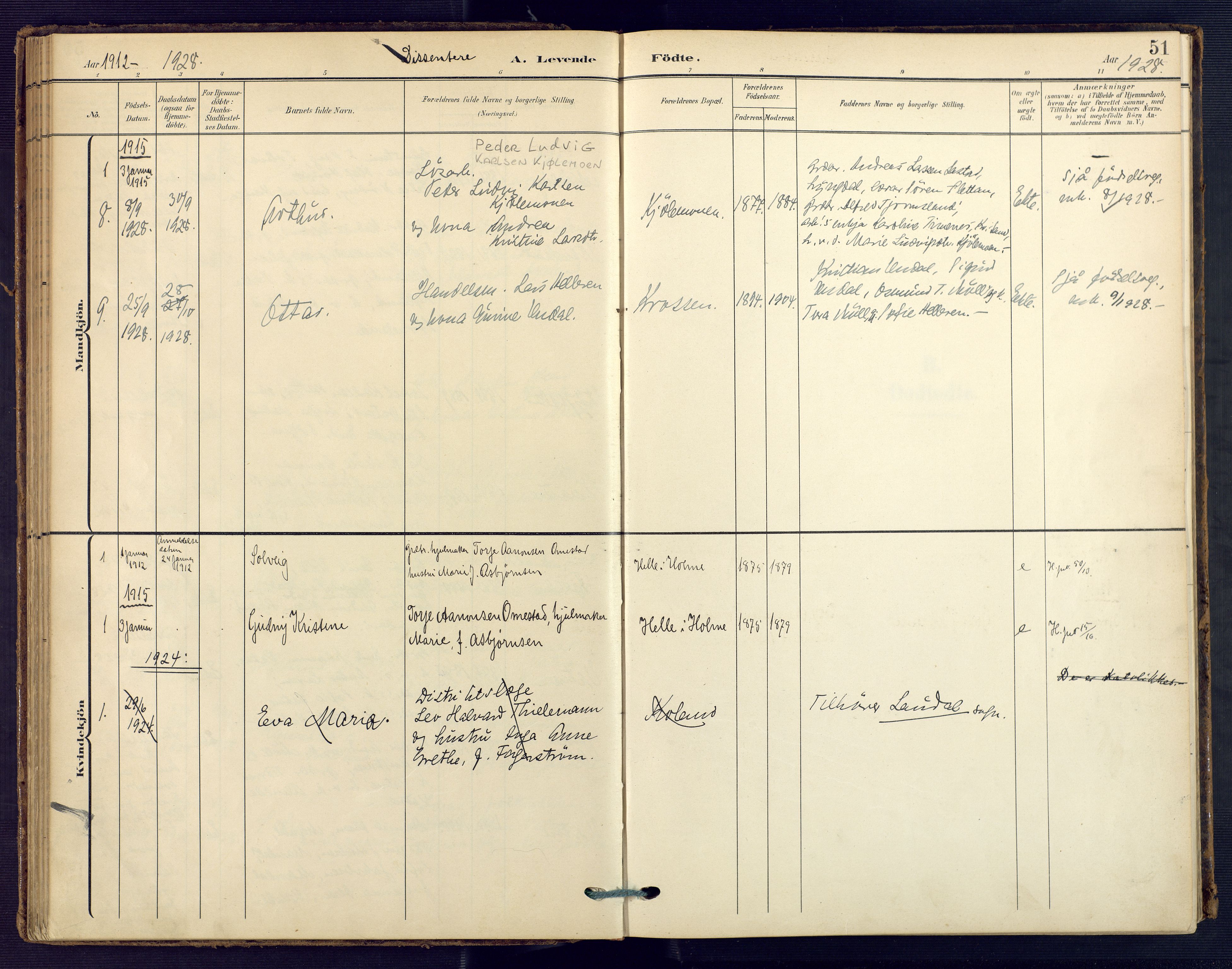 Holum sokneprestkontor, AV/SAK-1111-0022/F/Fa/Faa/L0008: Parish register (official) no. A 8, 1908-1929, p. 51