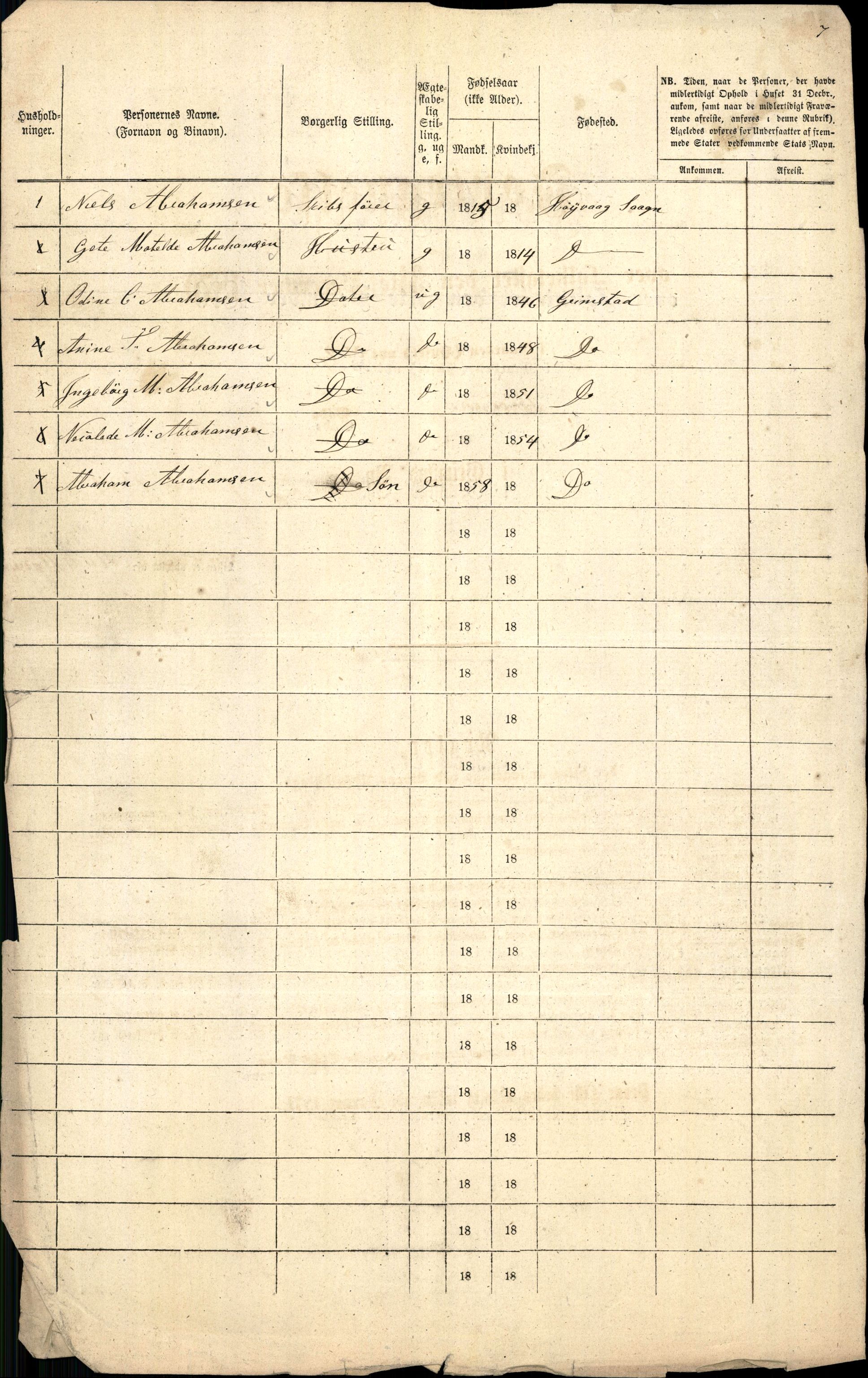 RA, 1870 census for 0904 Grimstad, 1870, p. 3