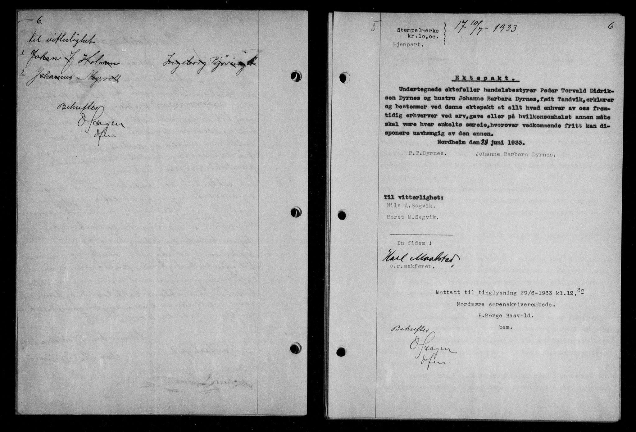 Nordmøre sorenskriveri, AV/SAT-A-4132/1/2/2Ca/L0079: Mortgage book no. 69, 1933-1933, Deed date: 10.07.1933