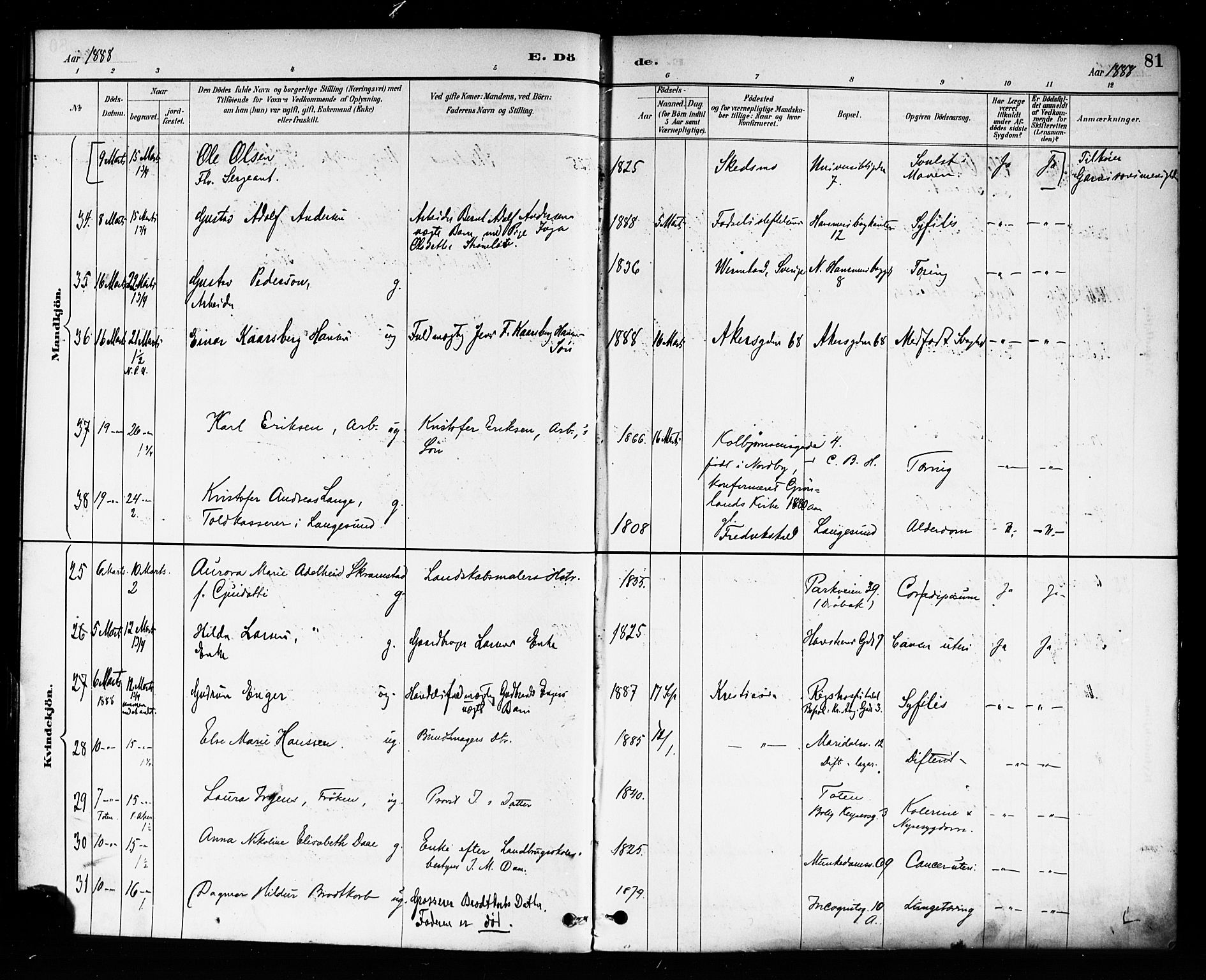 Trefoldighet prestekontor Kirkebøker, AV/SAO-A-10882/F/Fd/L0003: Parish register (official) no. IV 3, 1885-1896, p. 81