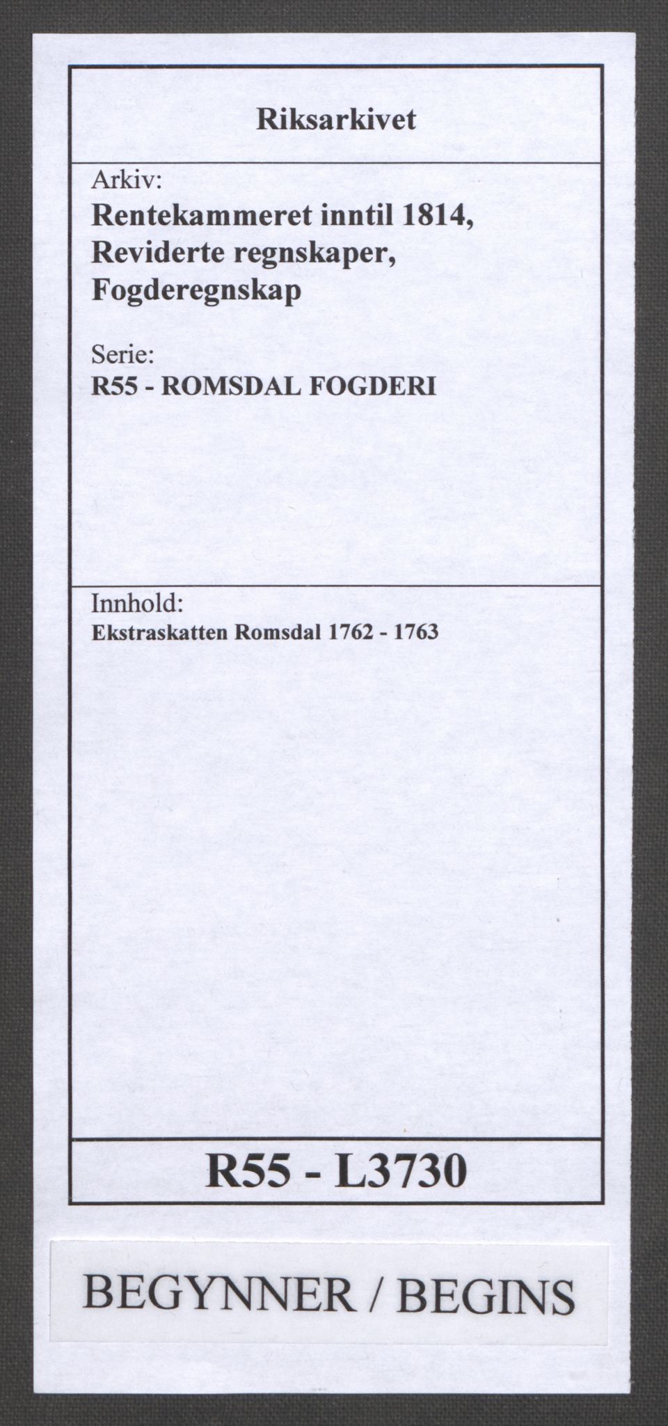 Rentekammeret inntil 1814, Reviderte regnskaper, Fogderegnskap, RA/EA-4092/R55/L3730: Ekstraskatten Romsdal, 1762-1763, p. 1
