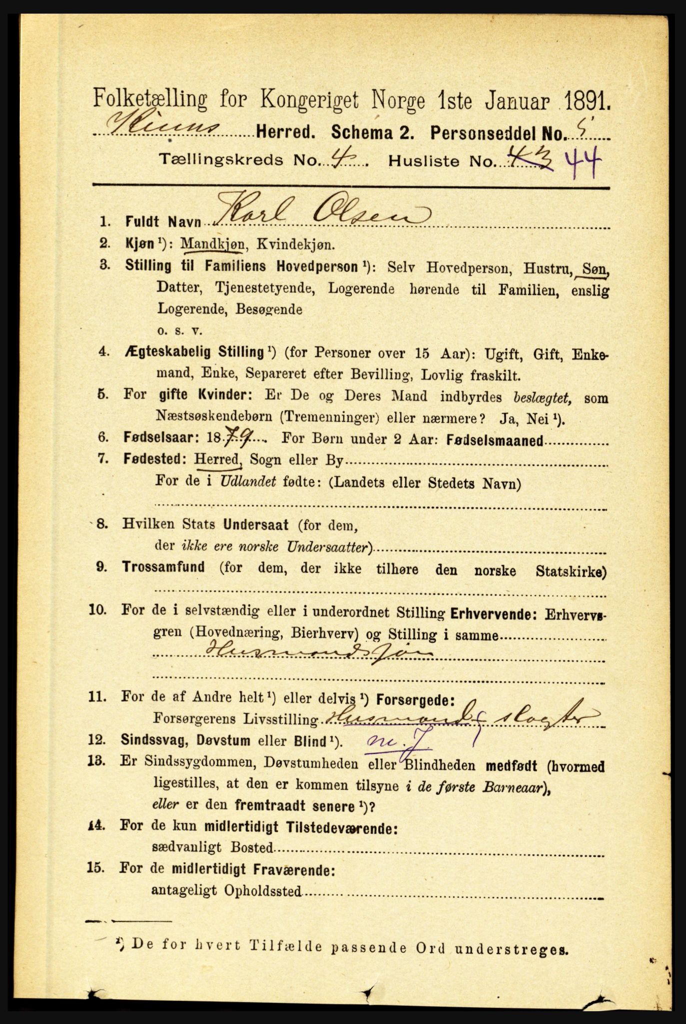 RA, 1891 census for 1437 Kinn, 1891, p. 1588