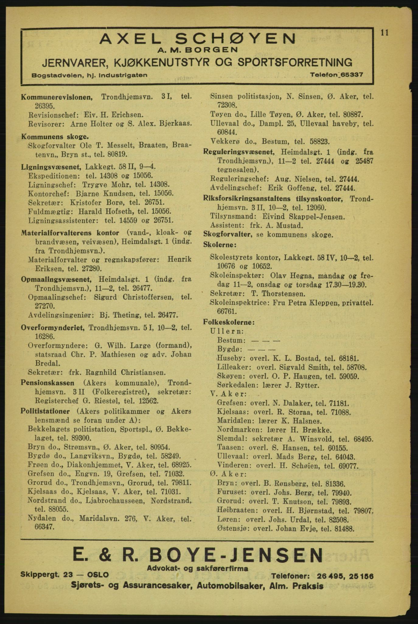 Aker adressebok/adressekalender, PUBL/001/A/004: Aker adressebok, 1929, p. 11