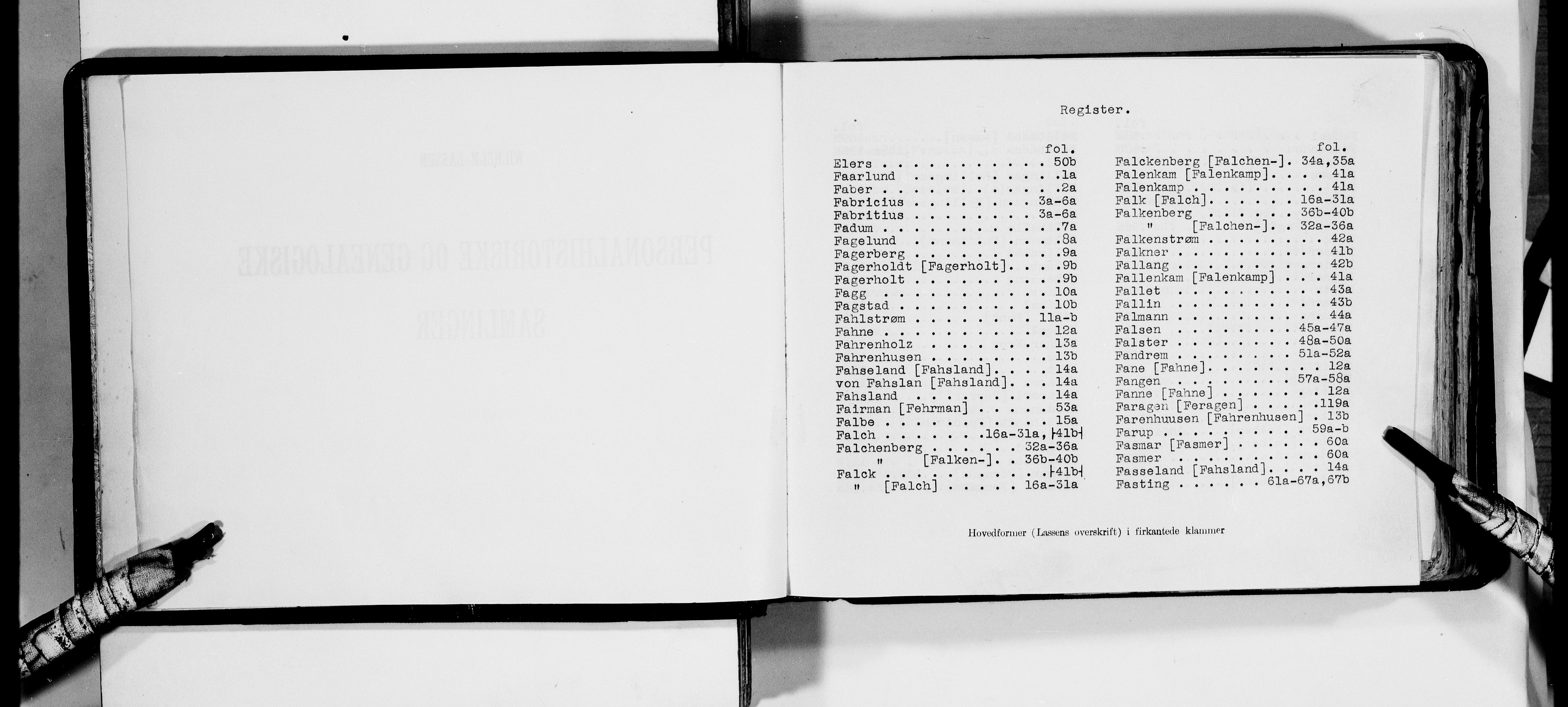 Lassens samlinger, AV/RA-PA-0051/F/Fa/L0013: Personalhistoriske og genealogiske opptegnelser: Faarlund - Fløystrup, 1500-1907