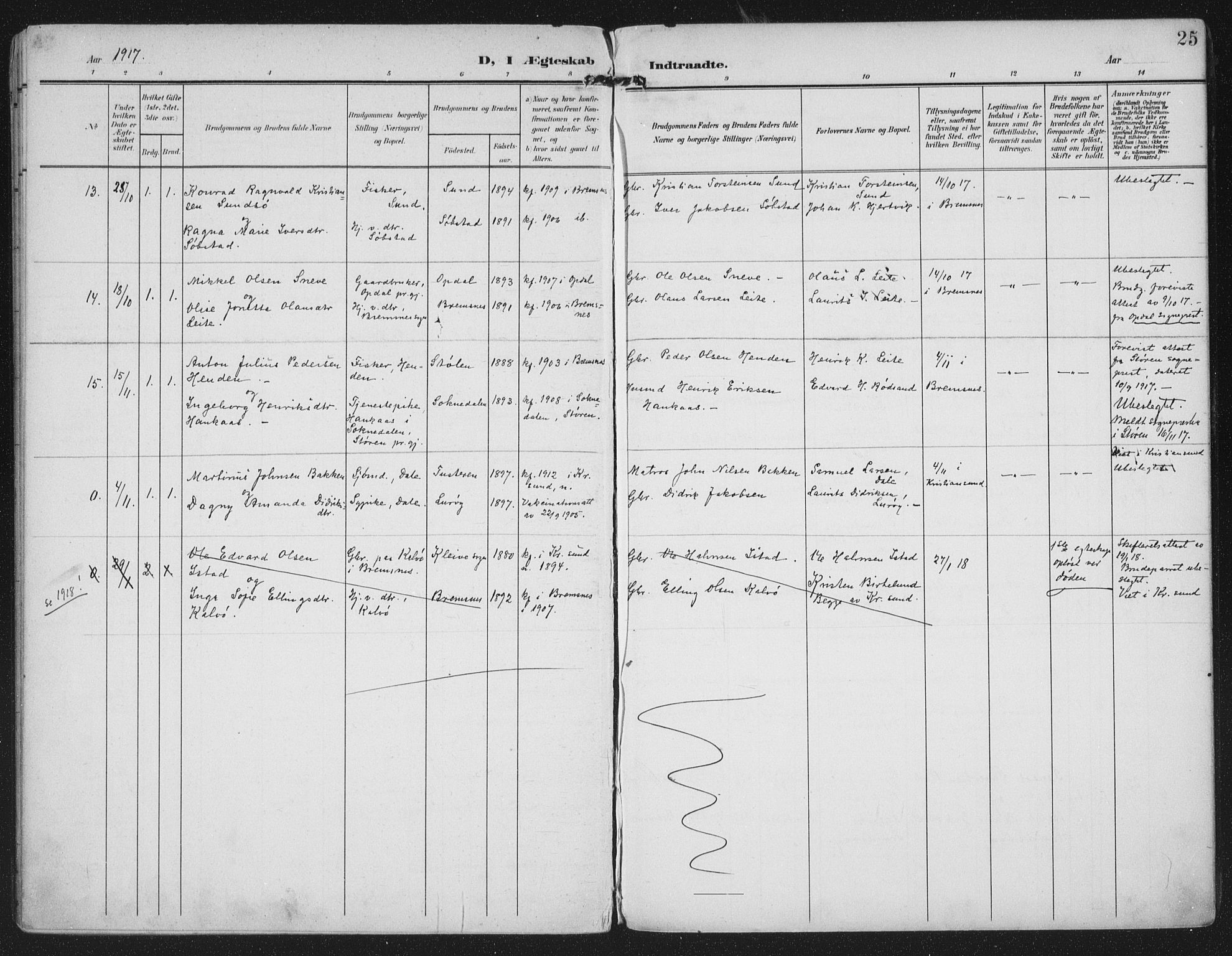 Ministerialprotokoller, klokkerbøker og fødselsregistre - Møre og Romsdal, SAT/A-1454/569/L0822: Parish register (official) no. 569A08, 1908-1919, p. 25