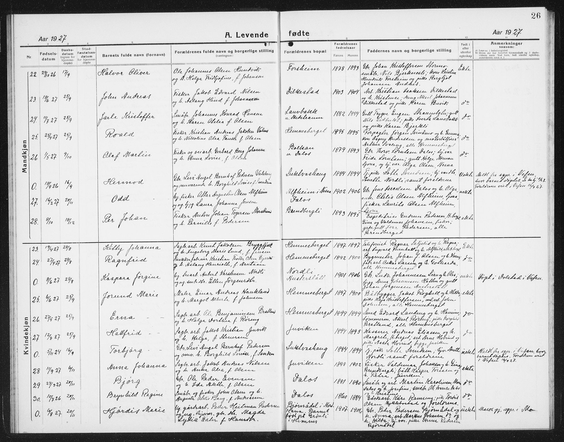 Ministerialprotokoller, klokkerbøker og fødselsregistre - Nordland, AV/SAT-A-1459/825/L0372: Parish register (copy) no. 825C09, 1923-1940, p. 26