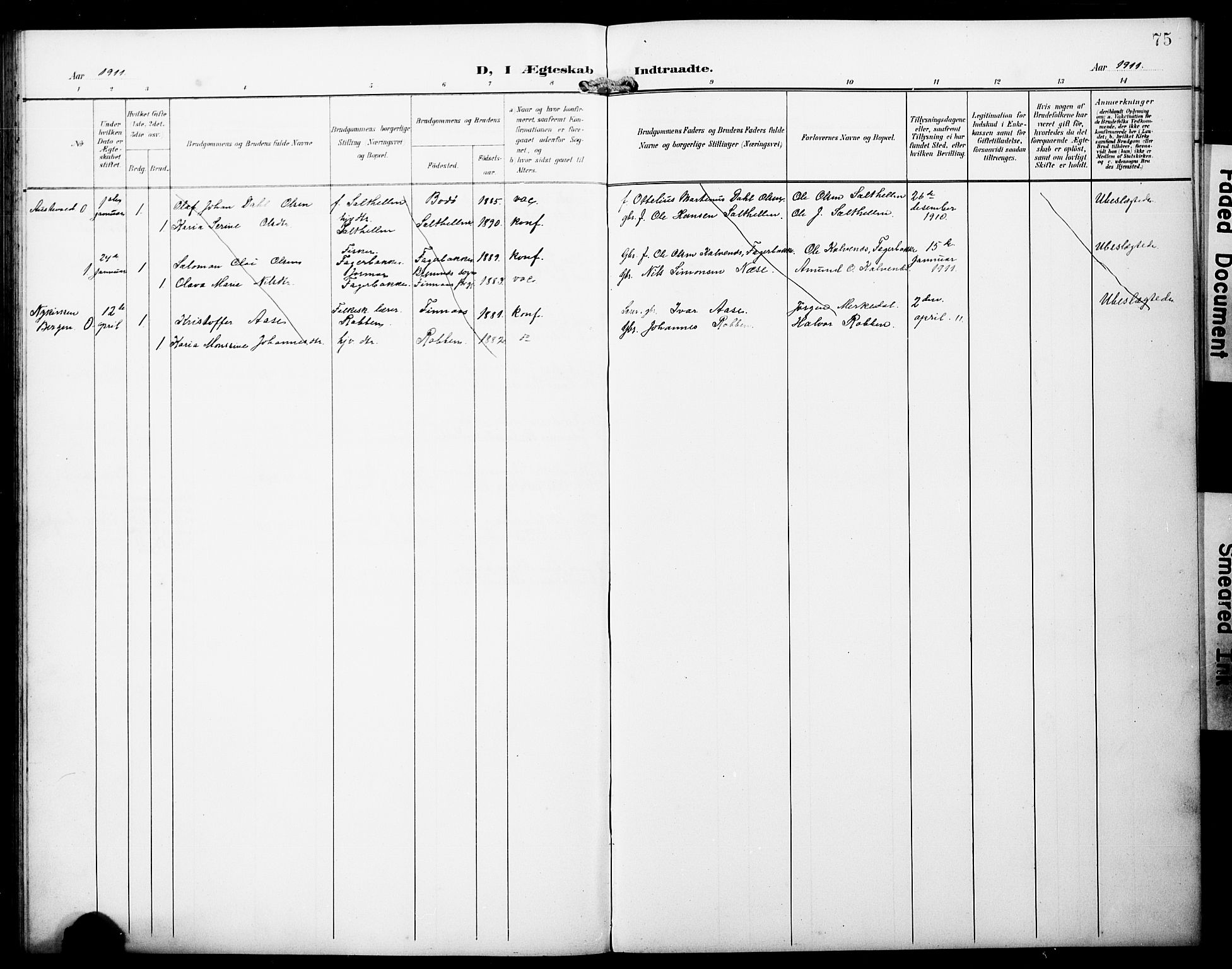 Austevoll Sokneprestembete, SAB/A-74201/H/Hab: Parish register (copy) no. B 5, 1902-1910, p. 75