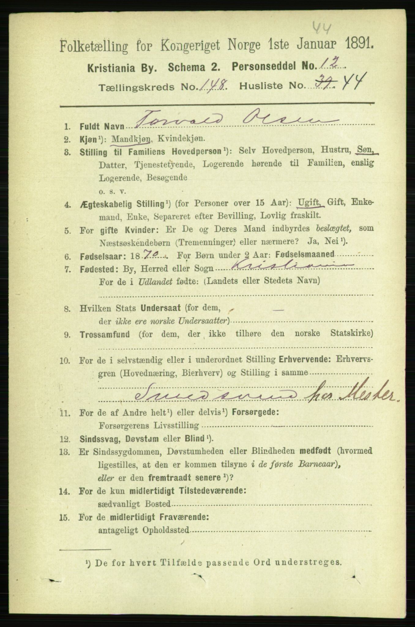 RA, 1891 census for 0301 Kristiania, 1891, p. 83047