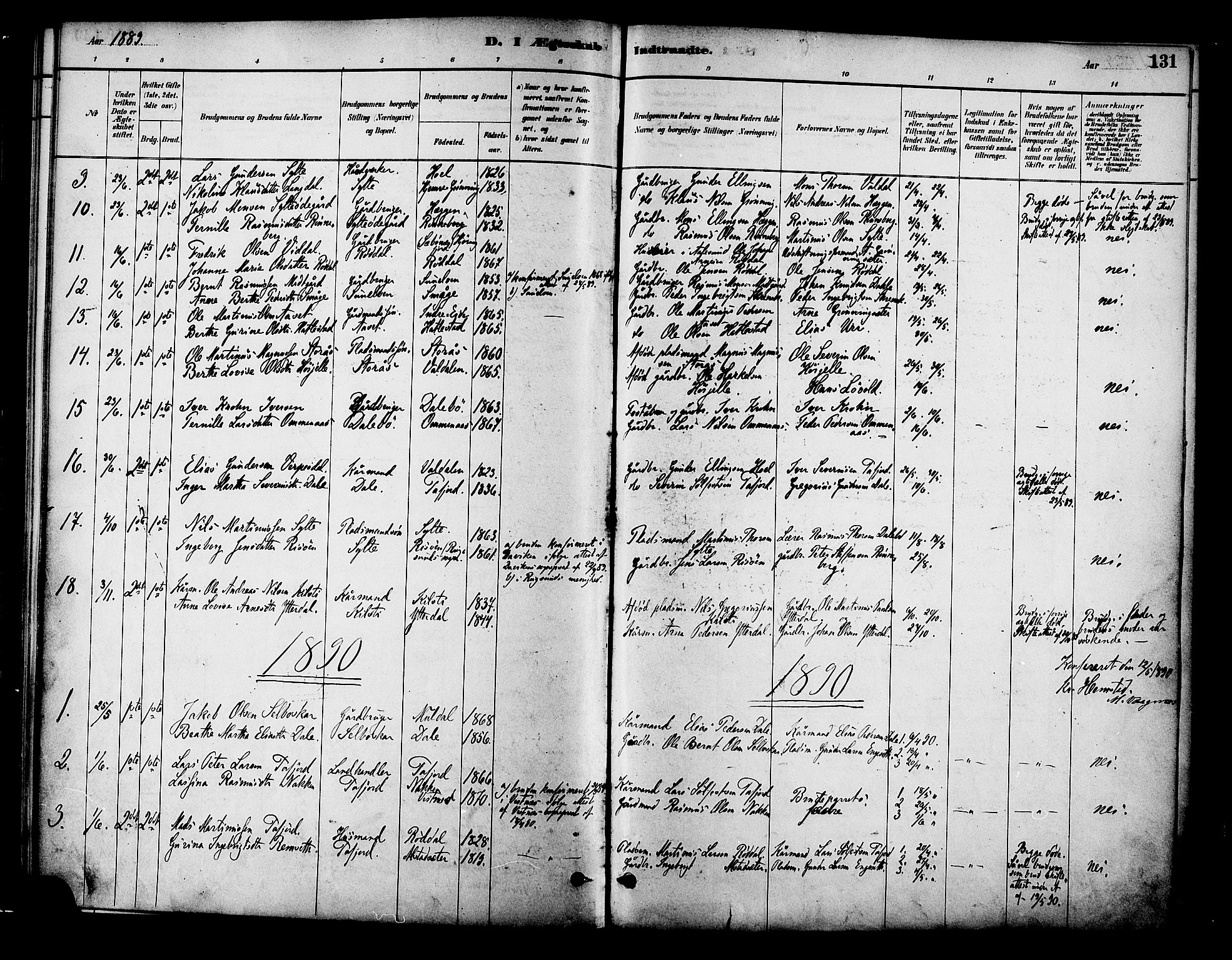 Ministerialprotokoller, klokkerbøker og fødselsregistre - Møre og Romsdal, SAT/A-1454/519/L0255: Parish register (official) no. 519A14, 1884-1908, p. 131