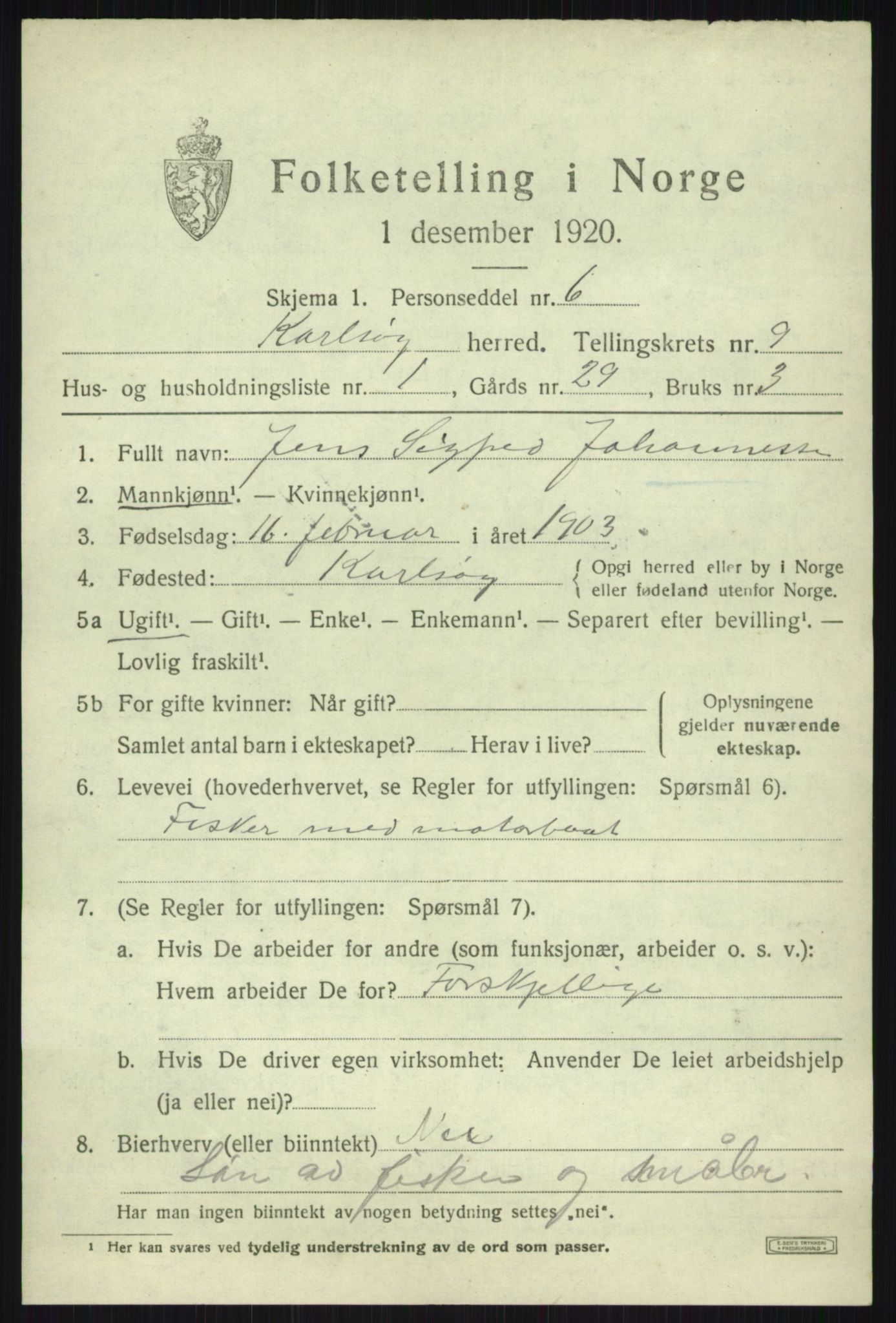 SATØ, 1920 census for Karlsøy, 1920, p. 3320