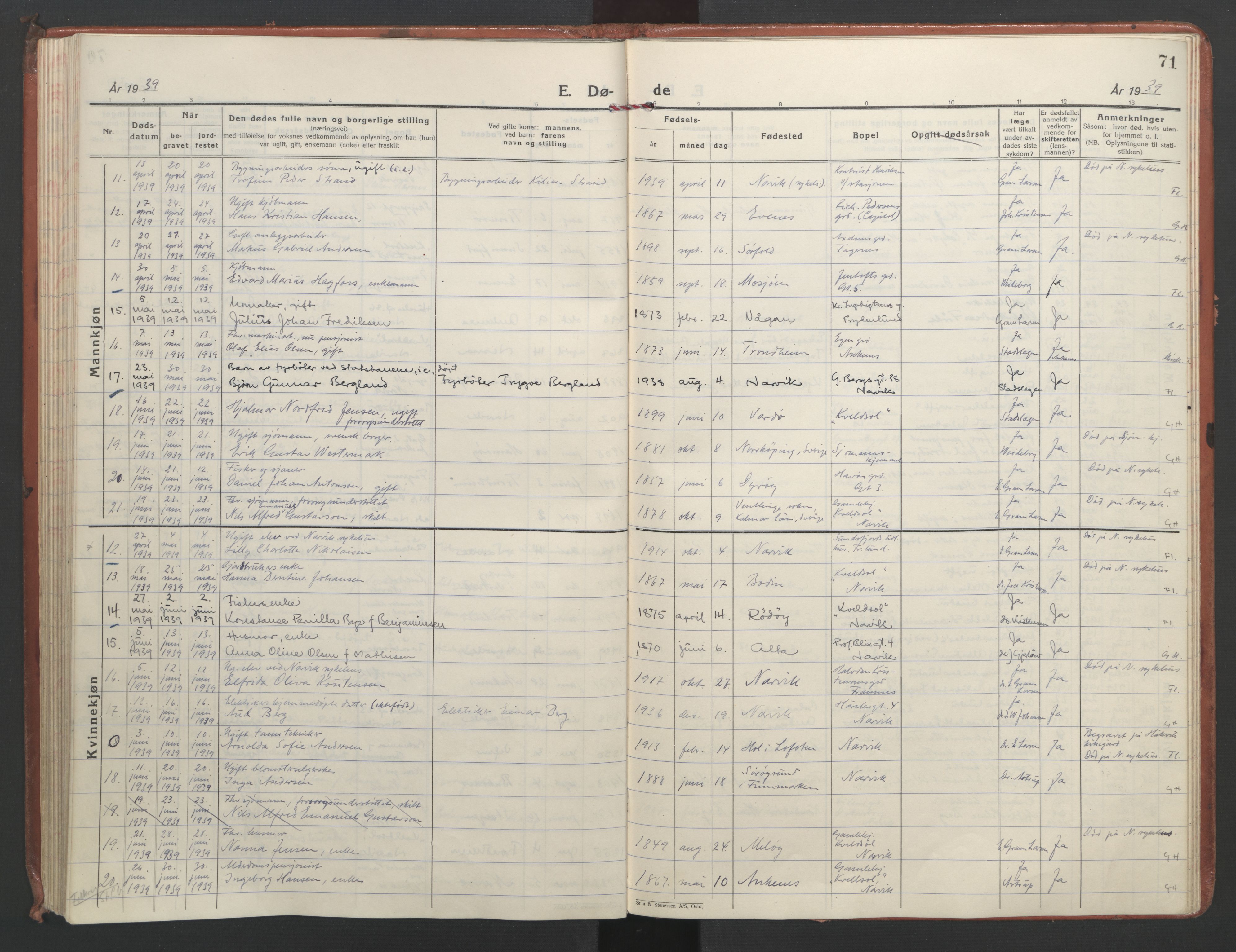 Ministerialprotokoller, klokkerbøker og fødselsregistre - Nordland, AV/SAT-A-1459/871/L1005: Parish register (official) no. 871A21, 1926-1940, p. 71