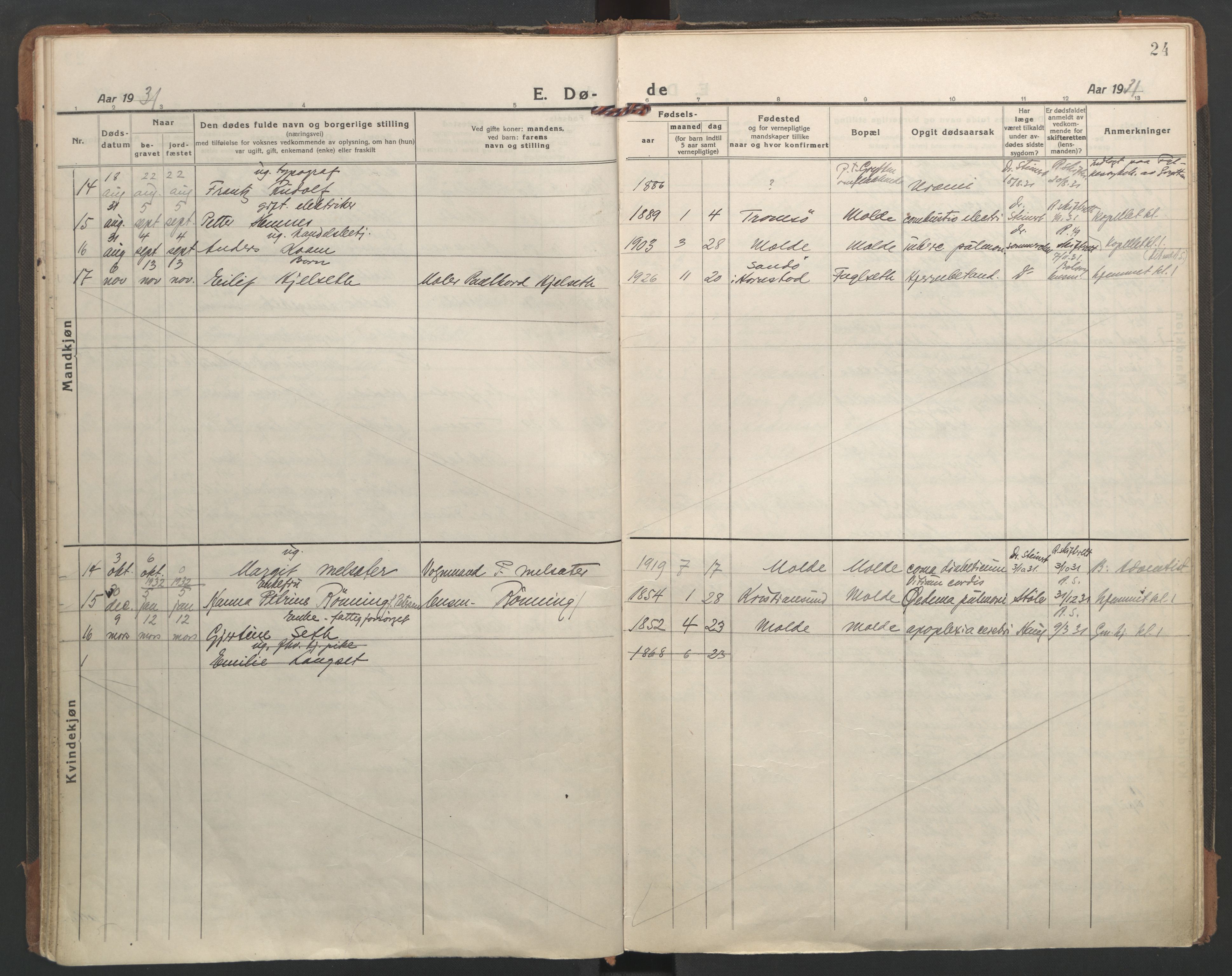 Ministerialprotokoller, klokkerbøker og fødselsregistre - Møre og Romsdal, AV/SAT-A-1454/558/L0697: Parish register (official) no. 558A11, 1920-1948, p. 24