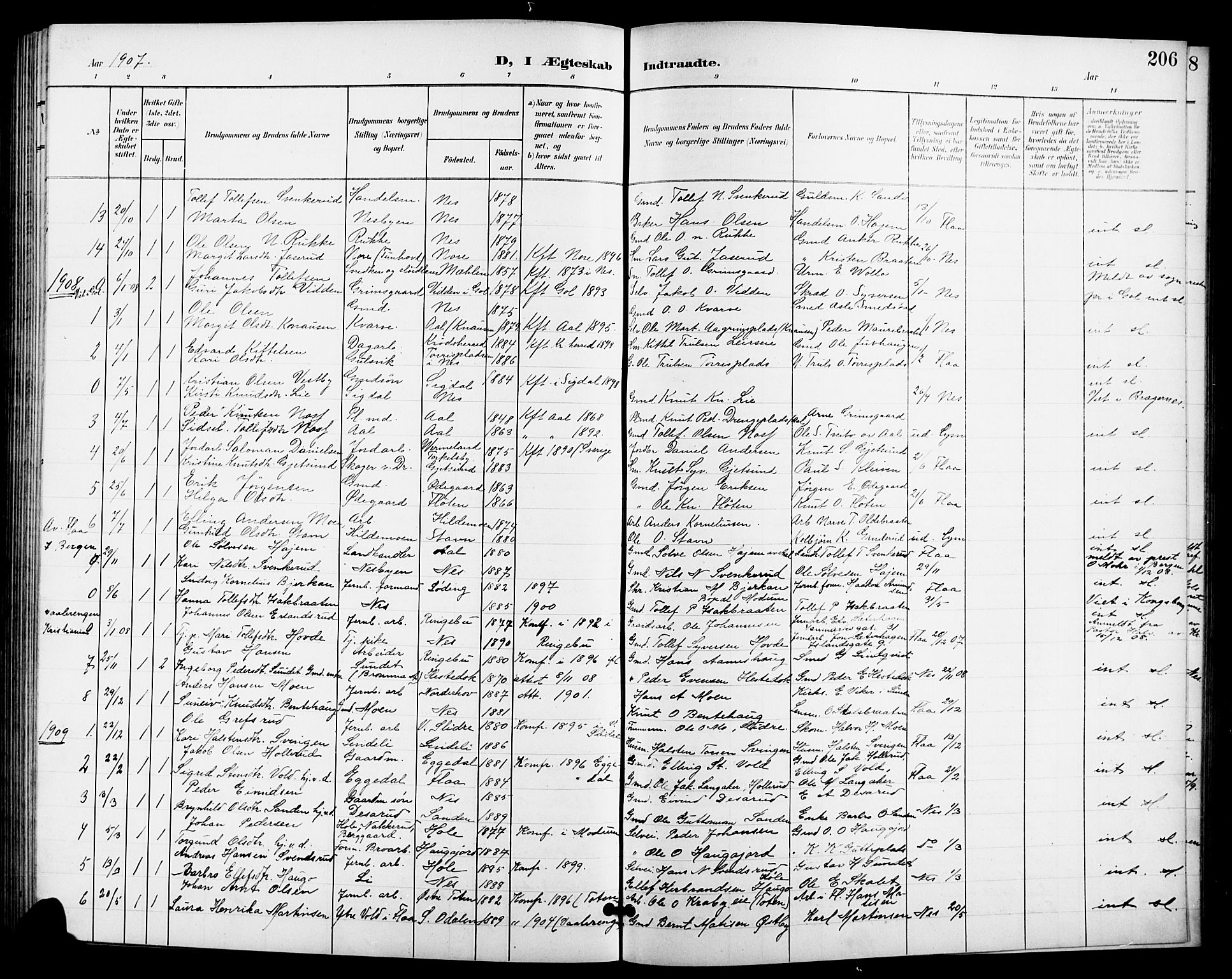 Nes kirkebøker, SAKO/A-236/G/Ga/L0004: Parish register (copy) no. I 4, 1900-1925, p. 206