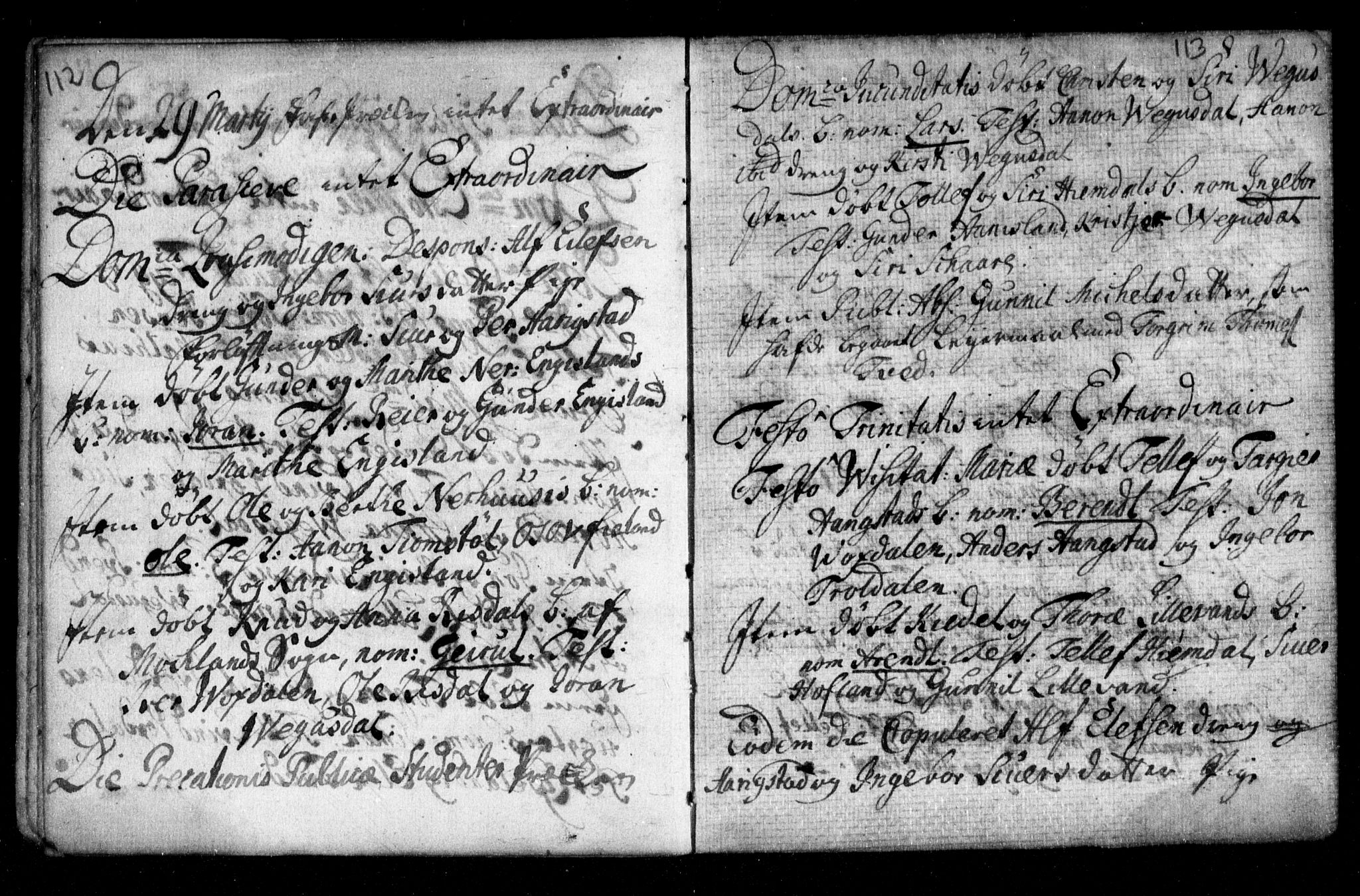 Herefoss sokneprestkontor, SAK/1111-0019/F/Fa/Fab/L0001: Parish register (official) no. A 1, 1704-1779, p. 112-113