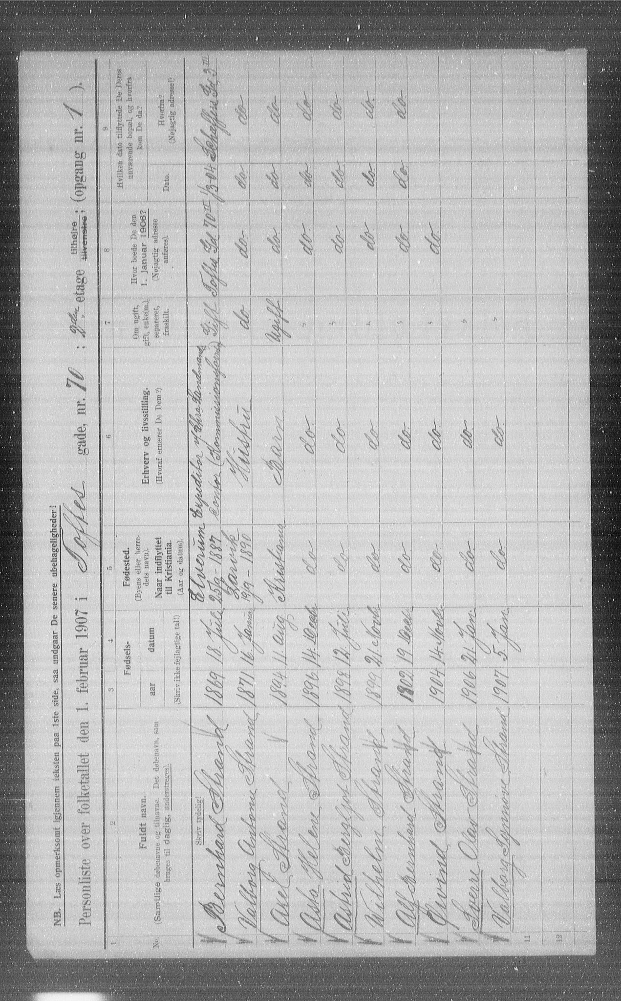 OBA, Municipal Census 1907 for Kristiania, 1907, p. 57414