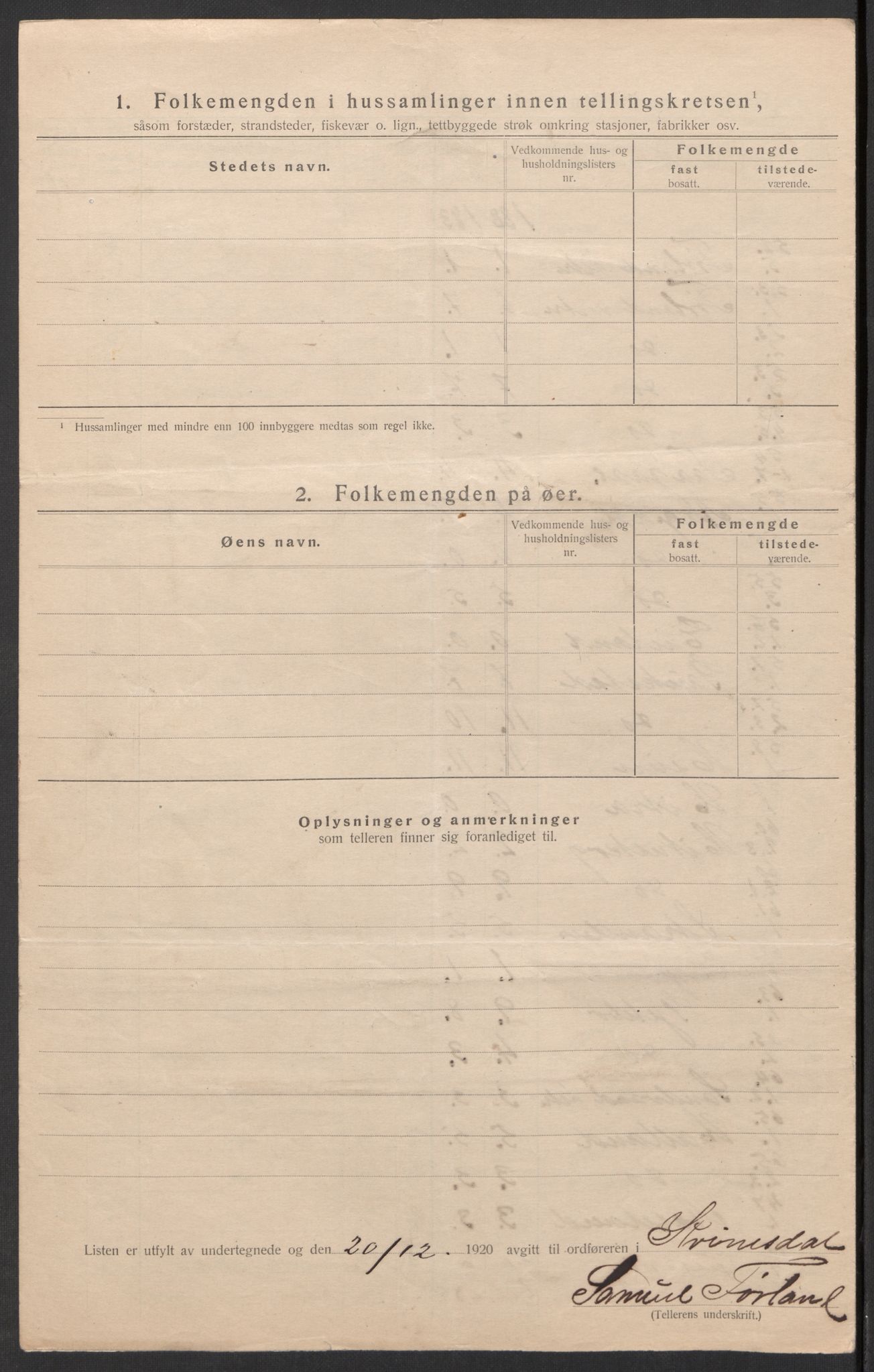 SAK, 1920 census for Kvinesdal, 1920, p. 8