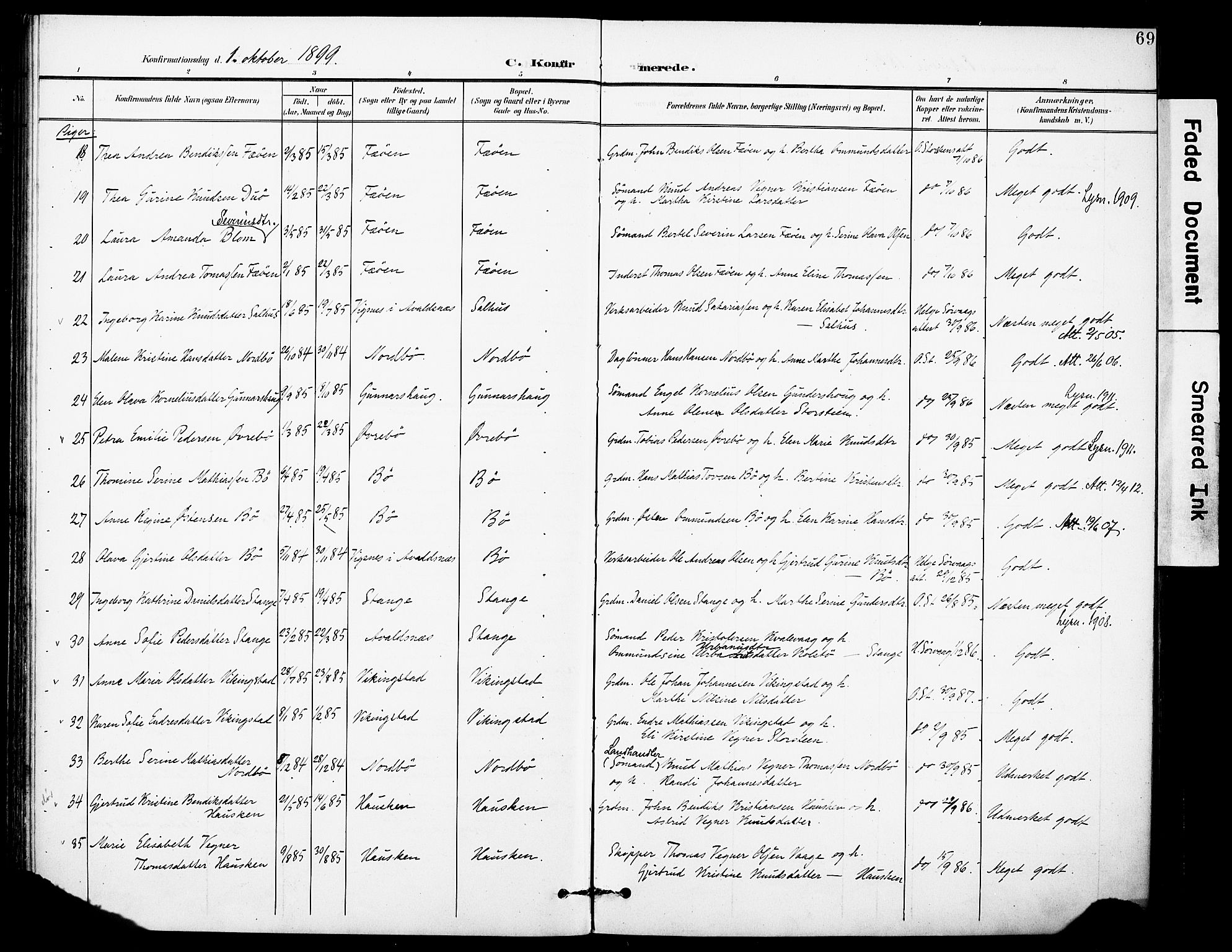 Torvastad sokneprestkontor, AV/SAST-A -101857/H/Ha/Haa/L0017: Parish register (official) no. A 16, 1899-1911, p. 69