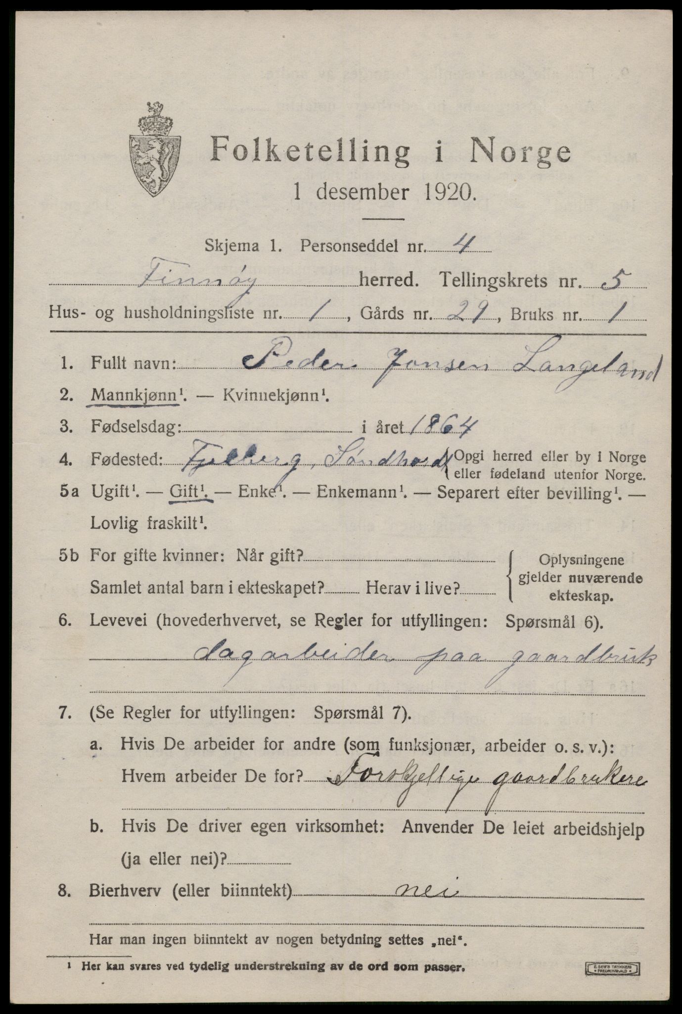 SAST, 1920 census for Finnøy, 1920, p. 2826