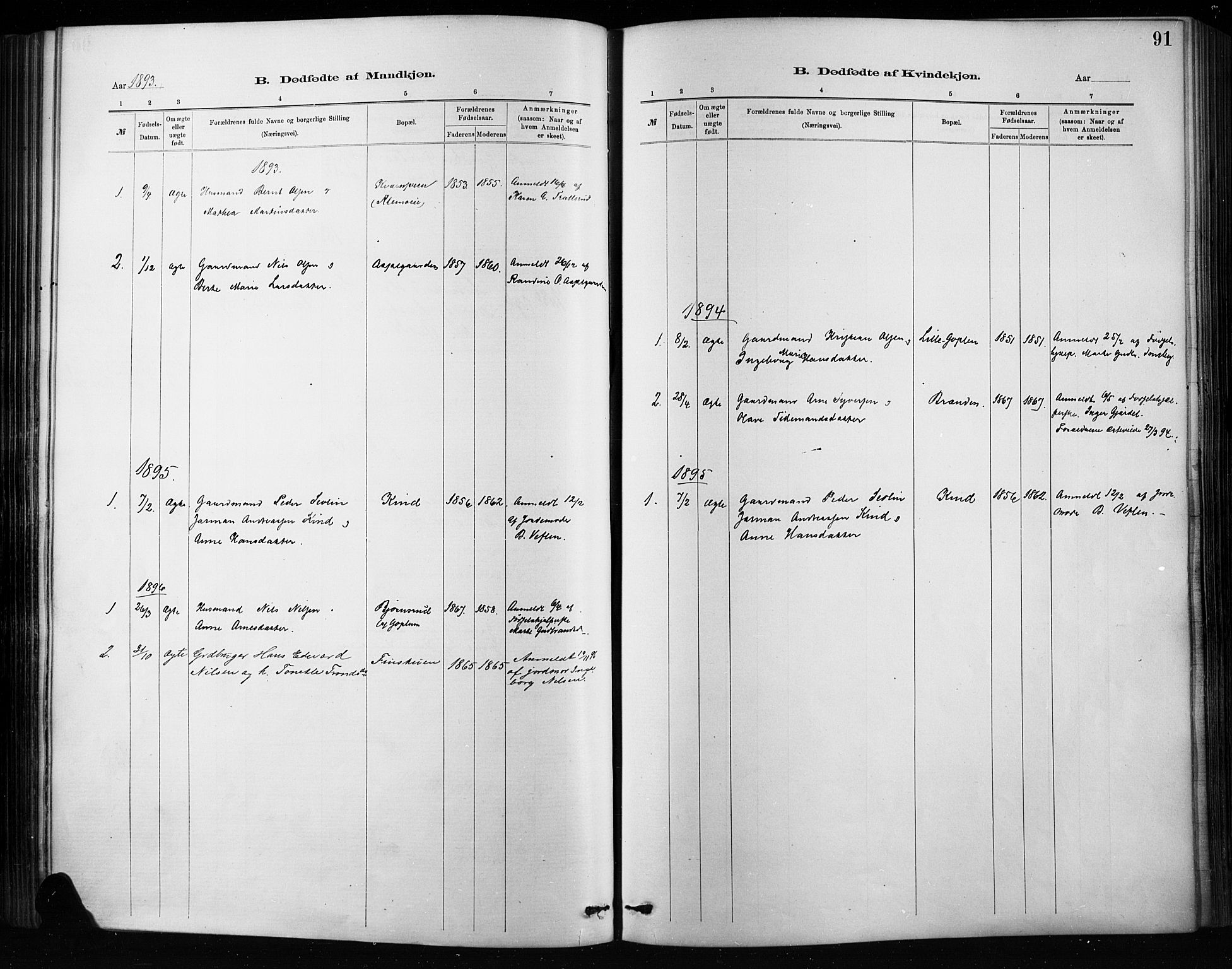 Nordre Land prestekontor, SAH/PREST-124/H/Ha/Haa/L0004: Parish register (official) no. 4, 1882-1896, p. 91