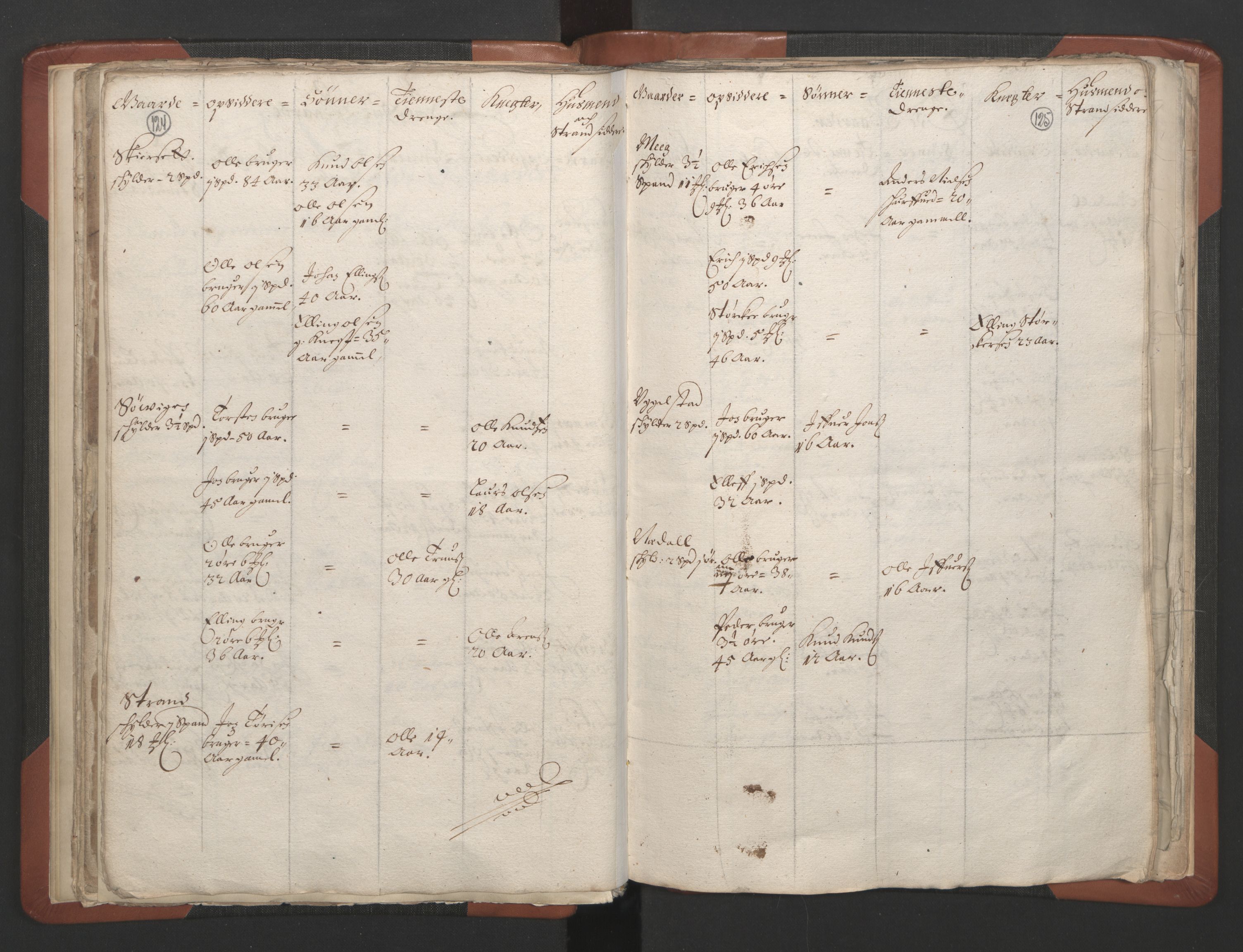 RA, Vicar's Census 1664-1666, no. 28: Nordmøre deanery, 1664-1666, p. 124-125