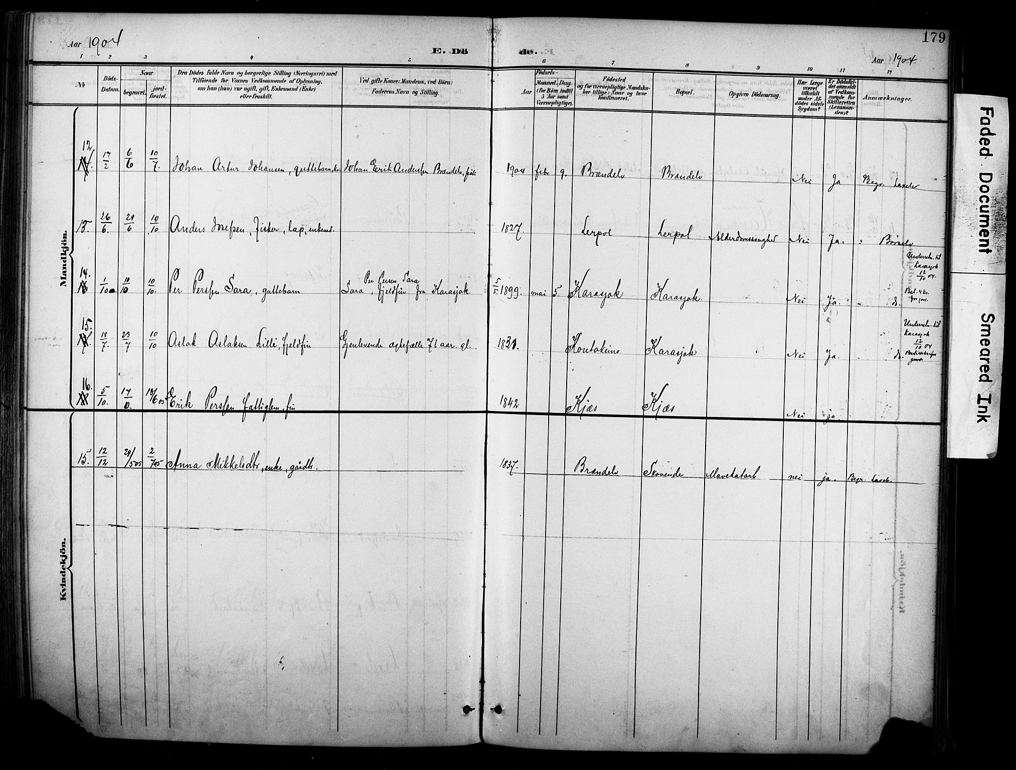 Kistrand/Porsanger sokneprestembete, SATØ/S-1351/H/Ha/L0013.kirke: Parish register (official) no. 13, 1899-1907, p. 179