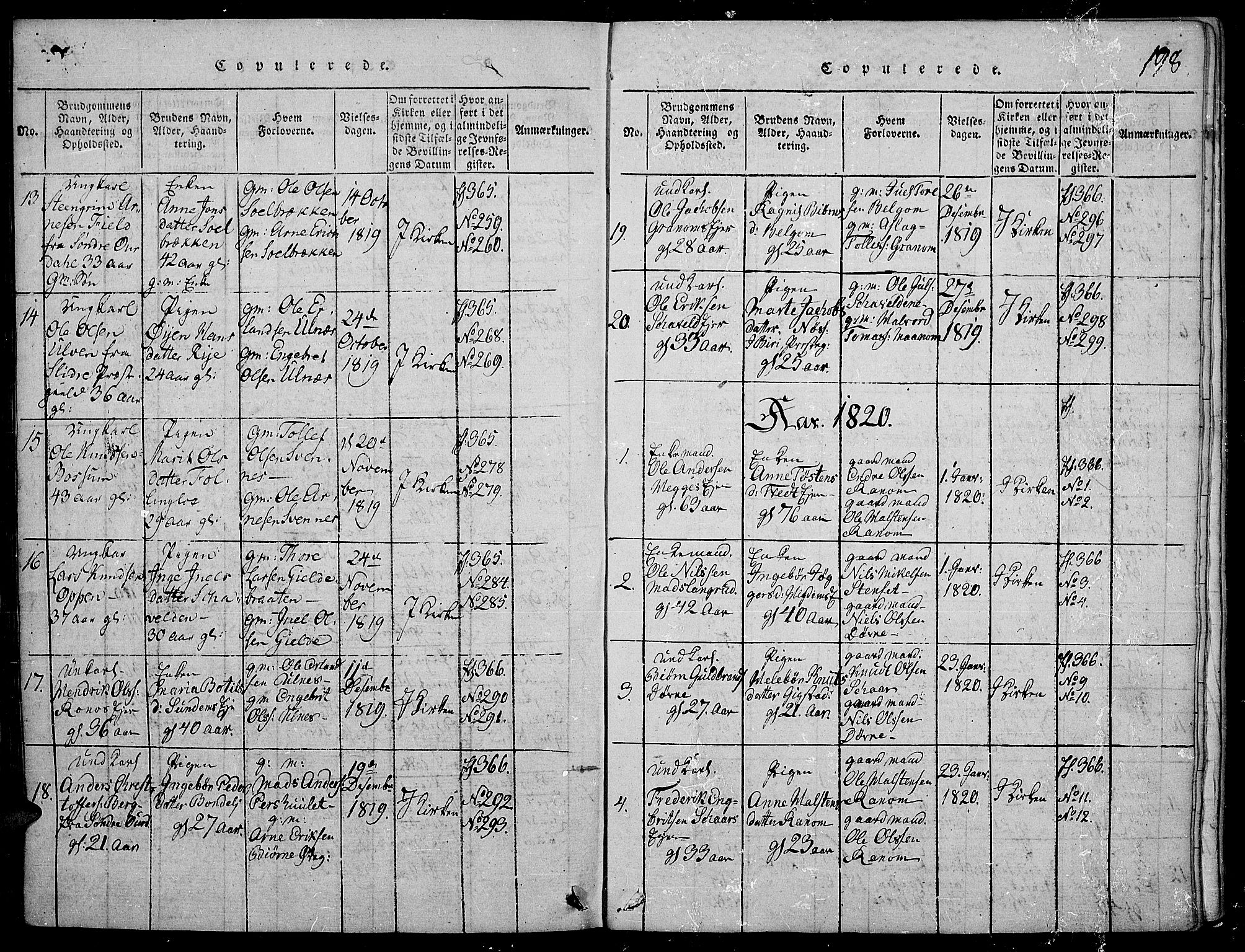 Nord-Aurdal prestekontor, SAH/PREST-132/H/Ha/Haa/L0002: Parish register (official) no. 2, 1816-1828, p. 198