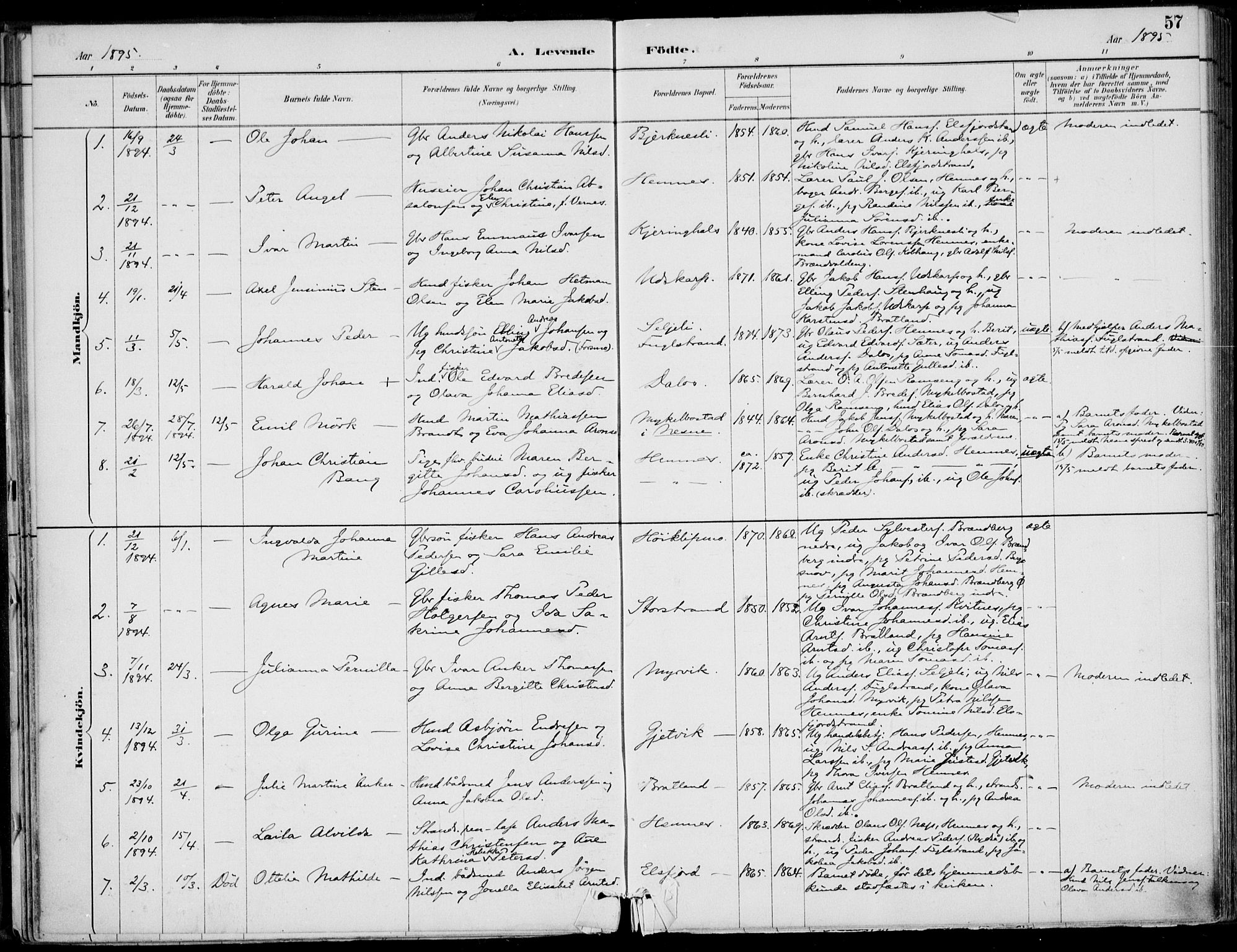 Ministerialprotokoller, klokkerbøker og fødselsregistre - Nordland, SAT/A-1459/825/L0362: Parish register (official) no. 825A16, 1886-1908, p. 57