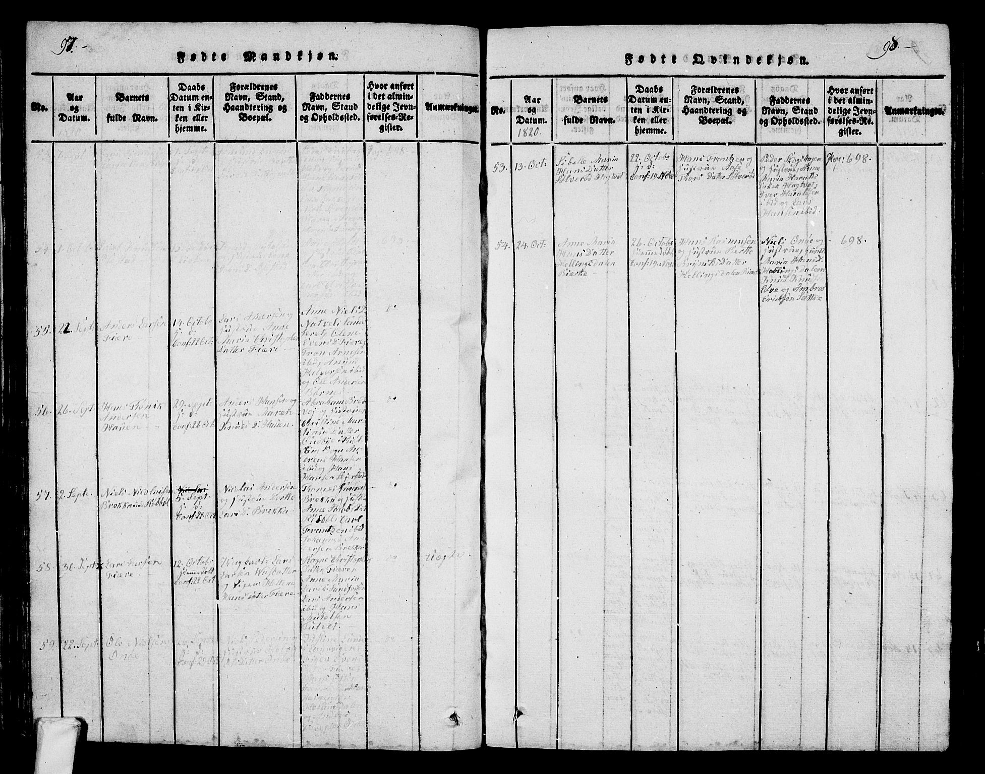 Hedrum kirkebøker, AV/SAKO-A-344/G/Ga/L0003: Parish register (copy) no. I 3, 1817-1835, p. 97-98