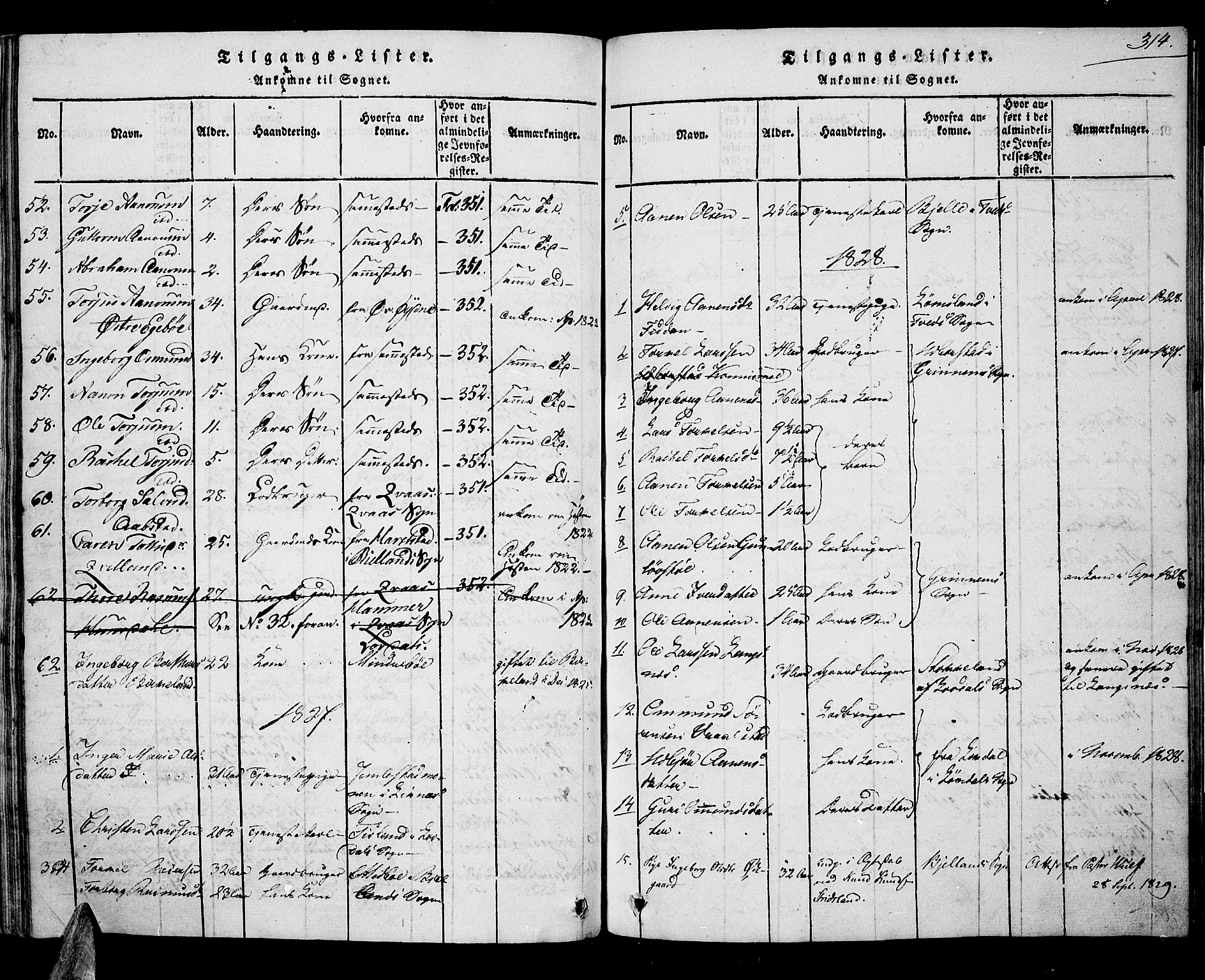 Nord-Audnedal sokneprestkontor, AV/SAK-1111-0032/F/Fa/Faa/L0001: Parish register (official) no. A 1, 1815-1856, p. 314