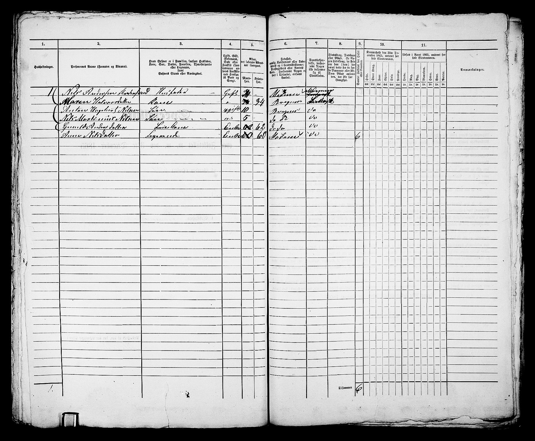 RA, 1865 census for Bragernes in Drammen, 1865, p. 1198