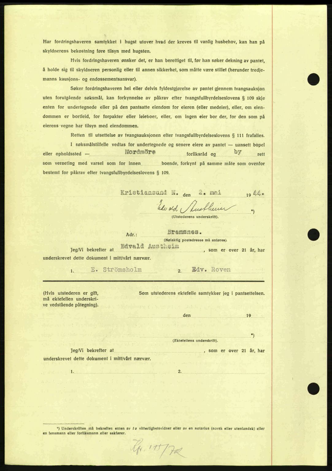 Nordmøre sorenskriveri, AV/SAT-A-4132/1/2/2Ca: Mortgage book no. B91, 1943-1944, Diary no: : 743/1944