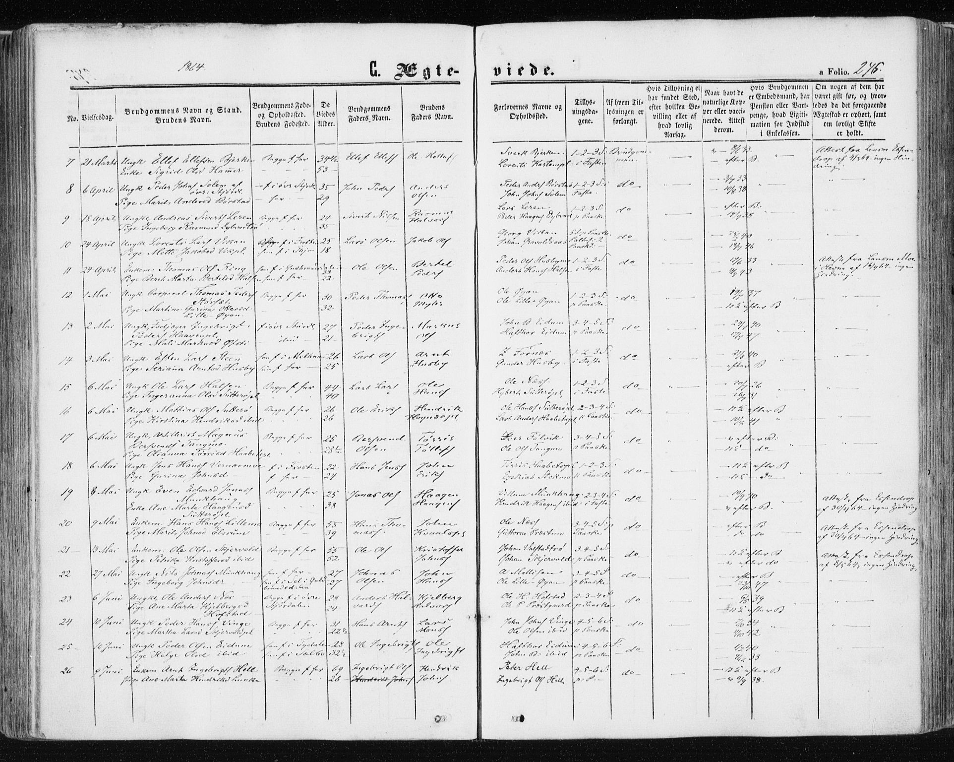 Ministerialprotokoller, klokkerbøker og fødselsregistre - Nord-Trøndelag, AV/SAT-A-1458/709/L0075: Parish register (official) no. 709A15, 1859-1870, p. 246