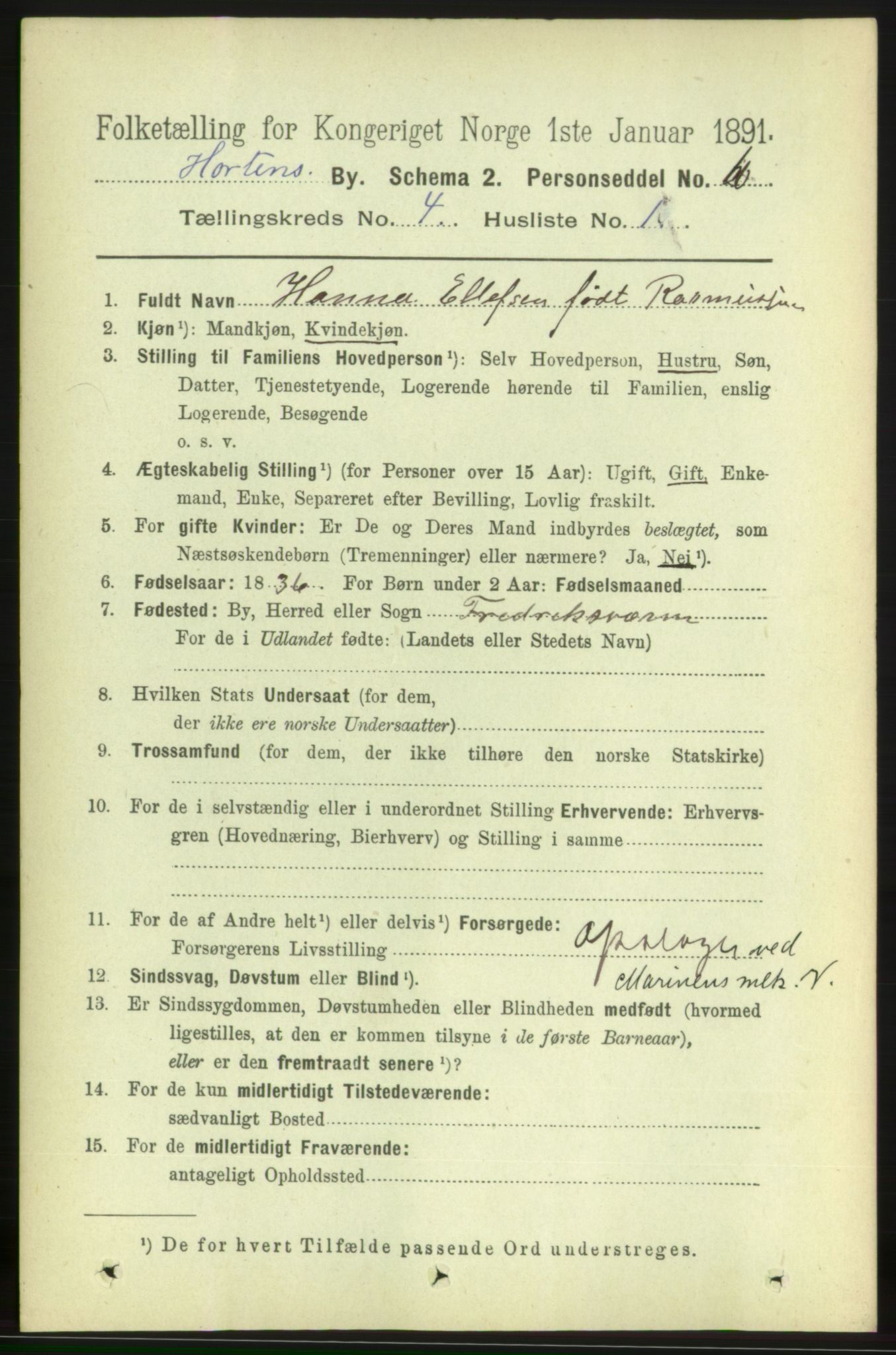 RA, 1891 census for 0703 Horten, 1891, p. 3232