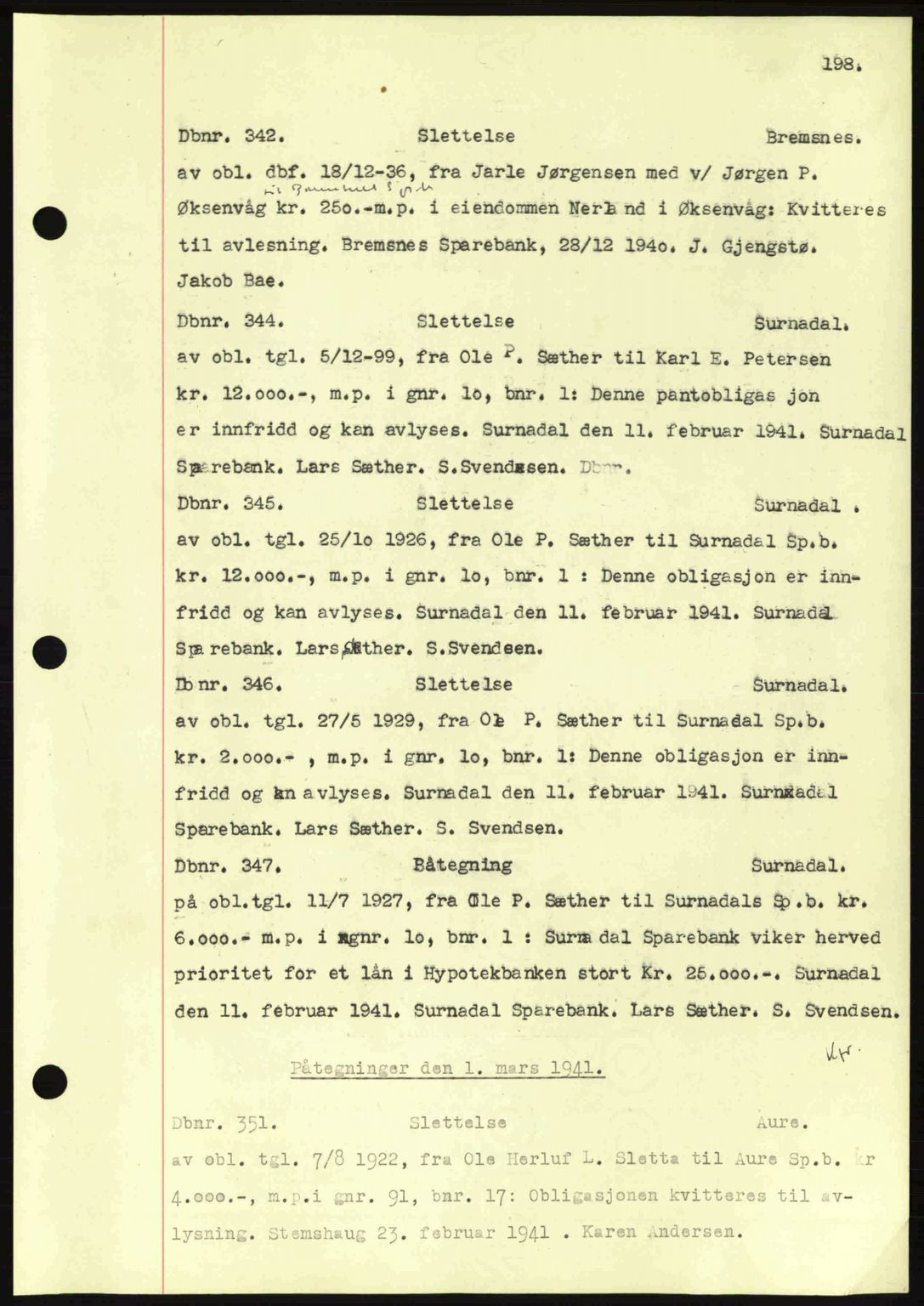 Nordmøre sorenskriveri, AV/SAT-A-4132/1/2/2Ca: Mortgage book no. C81, 1940-1945, Diary no: : 342/1941